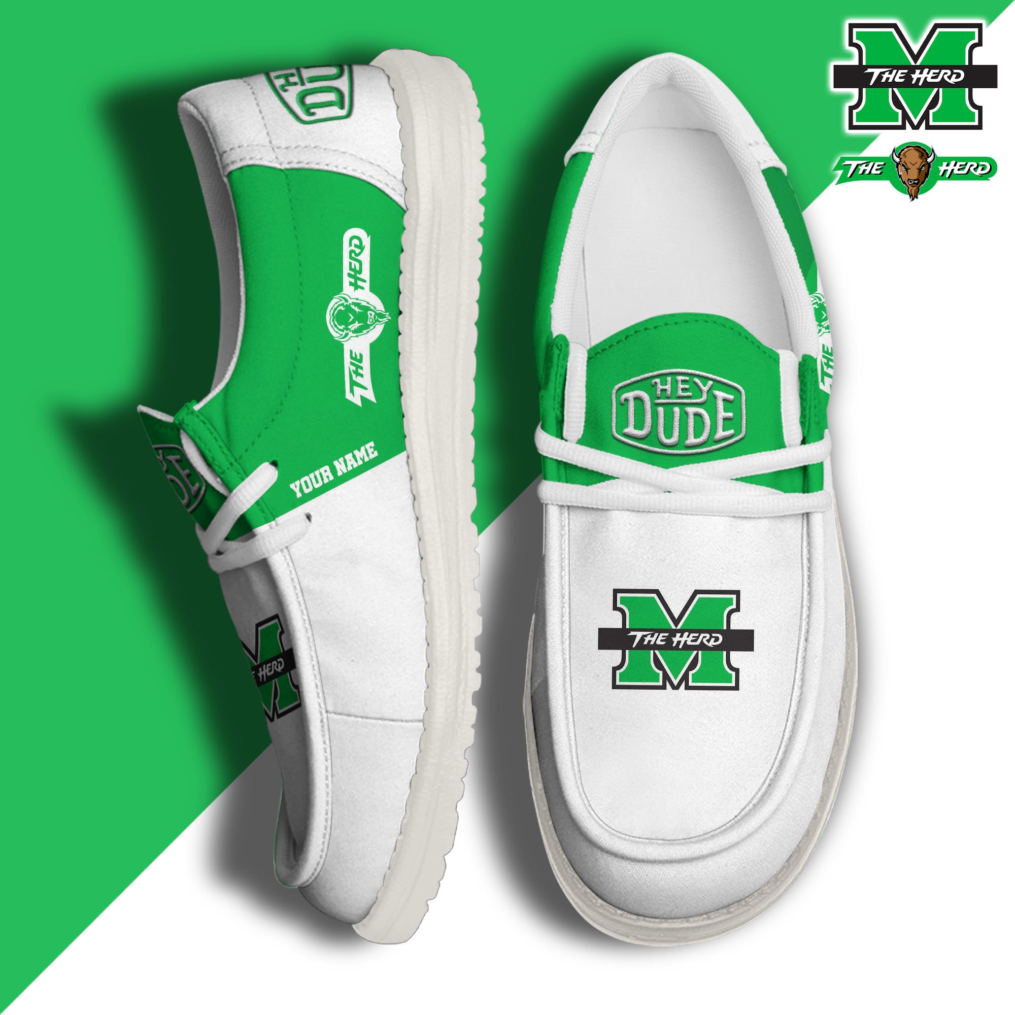 JWFancy Marshall Thundering Herd Hey Dude Shoes Wally Men's Lace Up Loafers Comfortable For Men And Women