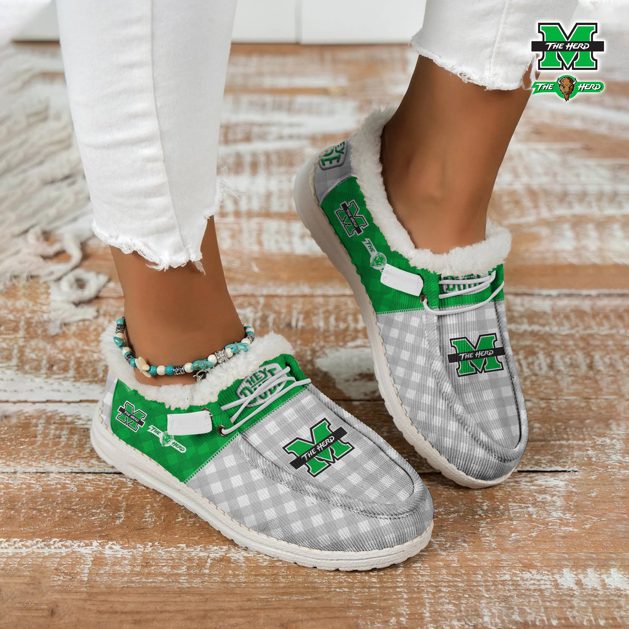 JWFancy Marshall Thundering Herd Hey Dude Shoes Wally Men's Lace Up Loafers Comfortable For Men And Women