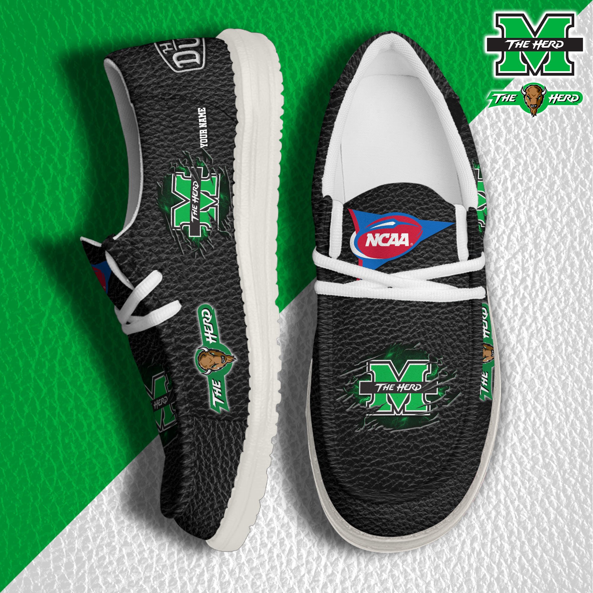 JWFancy Marshall Thundering Herd Hey Dude Shoes Wally Men's Lace Up Loafers Comfortable For Men And Women