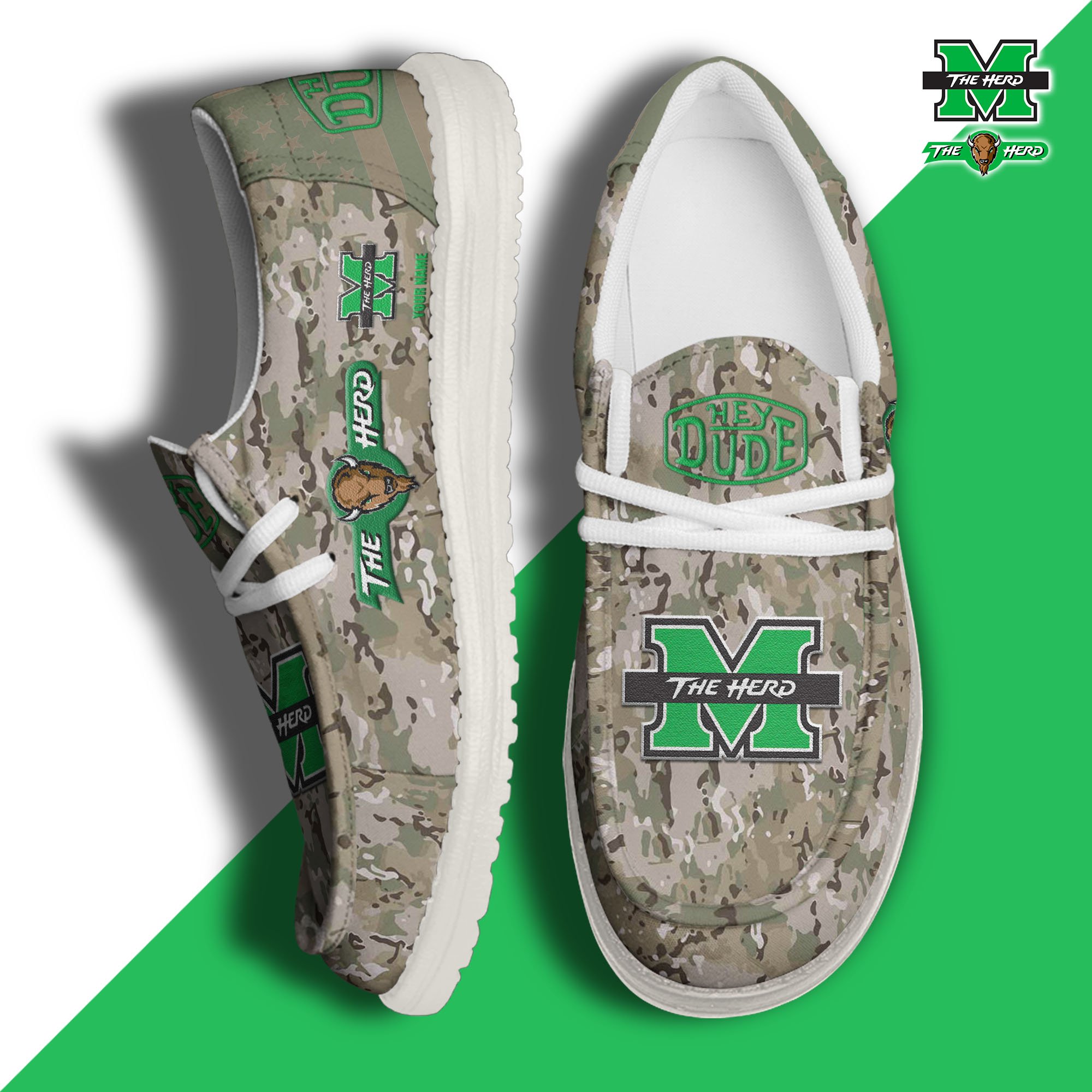 JWFancy Marshall Thundering Herd Hey Dude Shoes Wally Men's Lace Up Loafers Comfortable For Men And Women