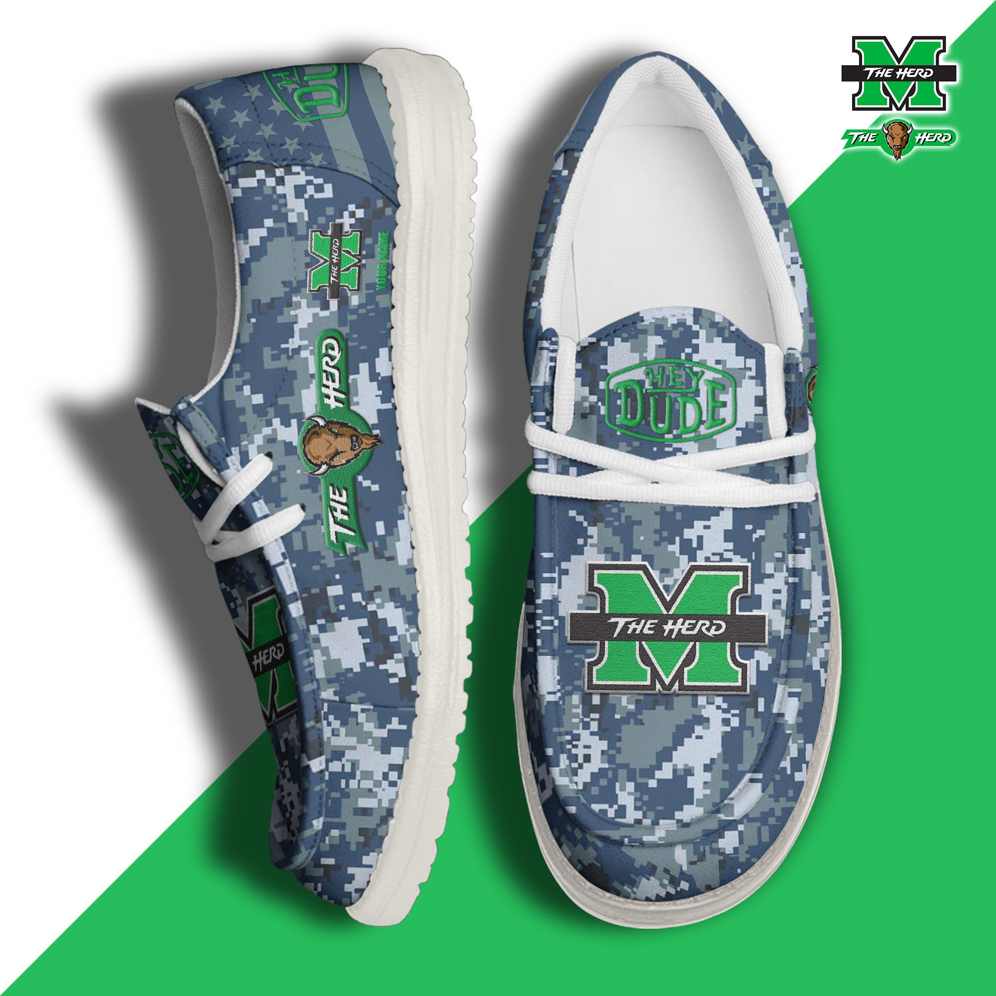 JWFancy Marshall Thundering Herd Hey Dude Shoes Wally Men's Lace Up Loafers Comfortable For Men And Women