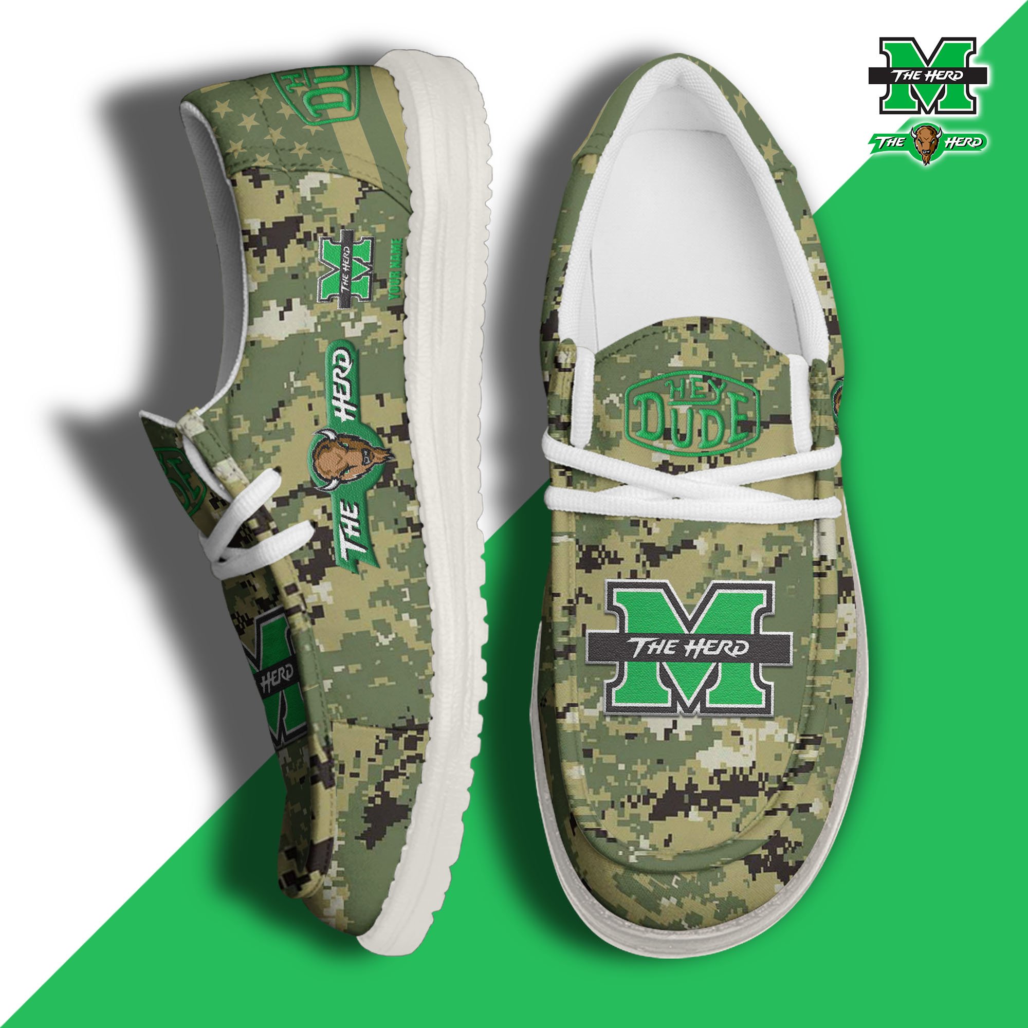 JWFancy Marshall Thundering Herd Hey Dude Shoes Wally Men's Lace Up Loafers Comfortable For Men And Women