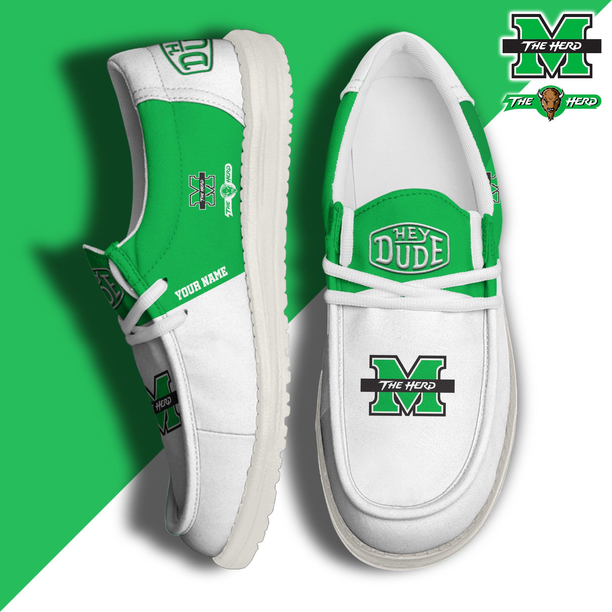 JWFancy Marshall Thundering Herd Hey Dude Shoes Wally Men's Lace Up Loafers Comfortable For Men And Women