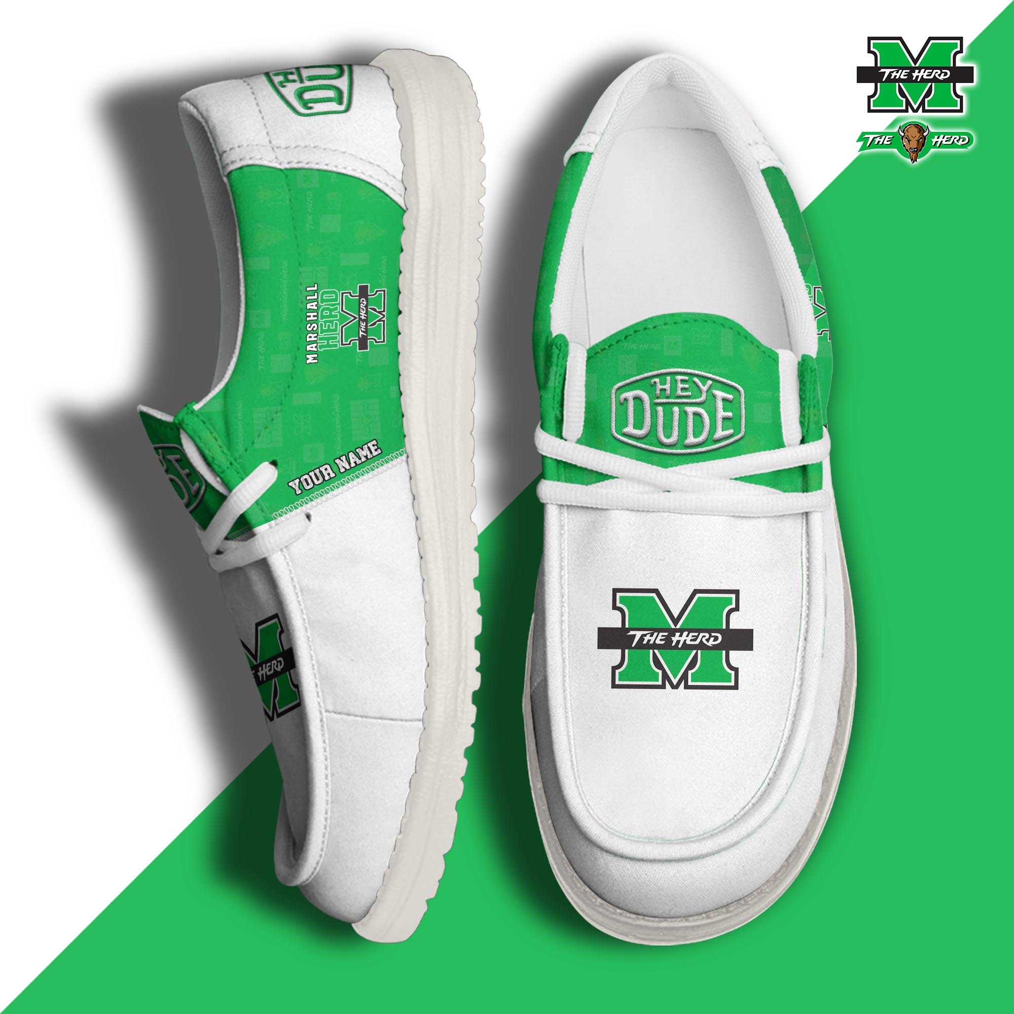JWFancy Marshall Thundering Herd Hey Dude Shoes Wally Men's Lace Up Loafers Comfortable For Men And Women