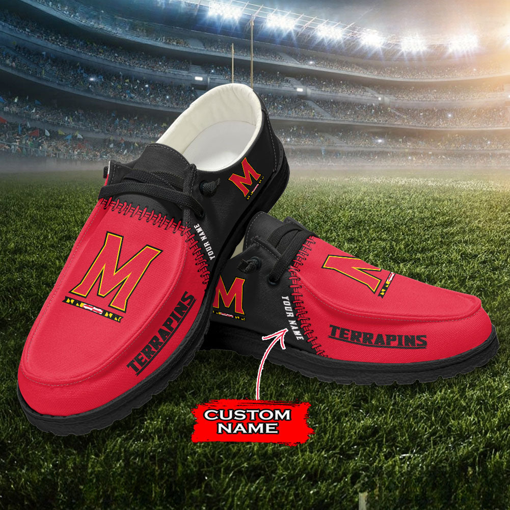 JWFancy Maryland Terrapins Hey Dude Shoes Wally Men's Lace Up Loafers Comfortable For Men And Women
