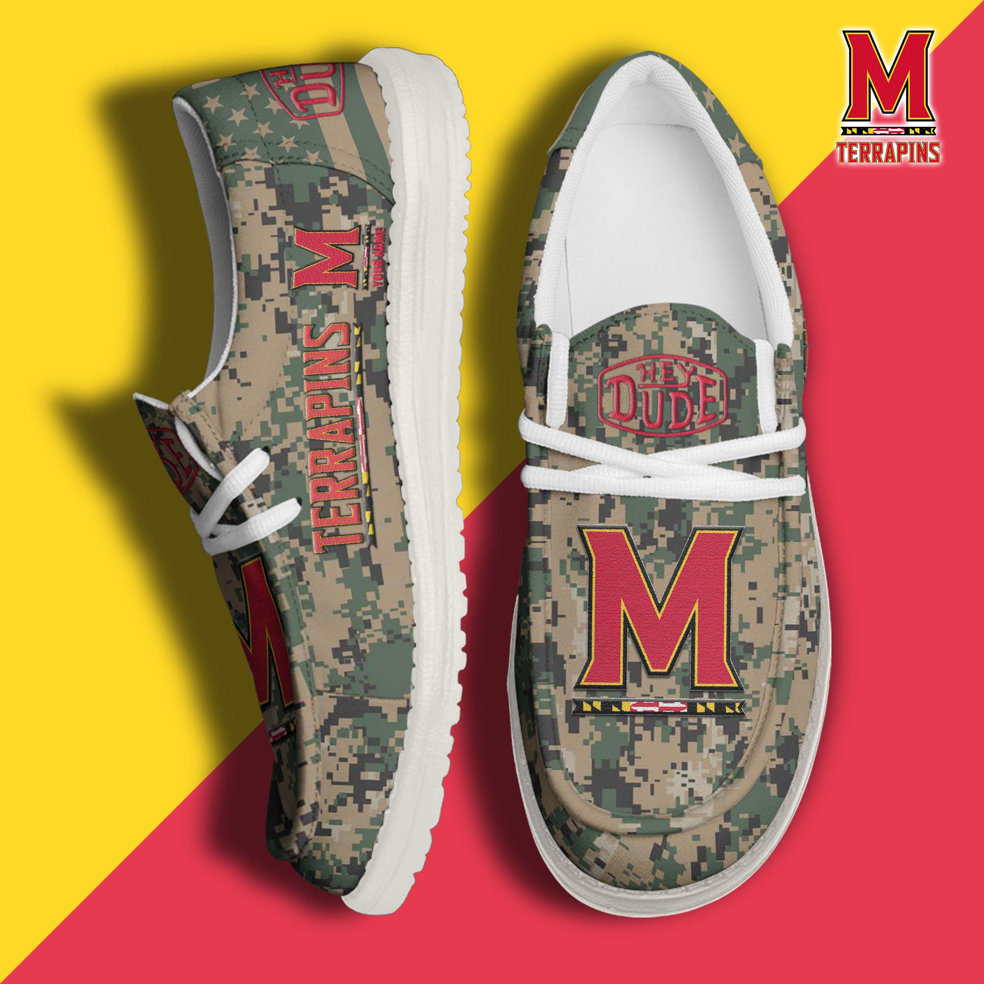 JWFancy Maryland Terrapins Hey Dude Shoes Wally Men's Lace Up Loafers Comfortable For Men And Women