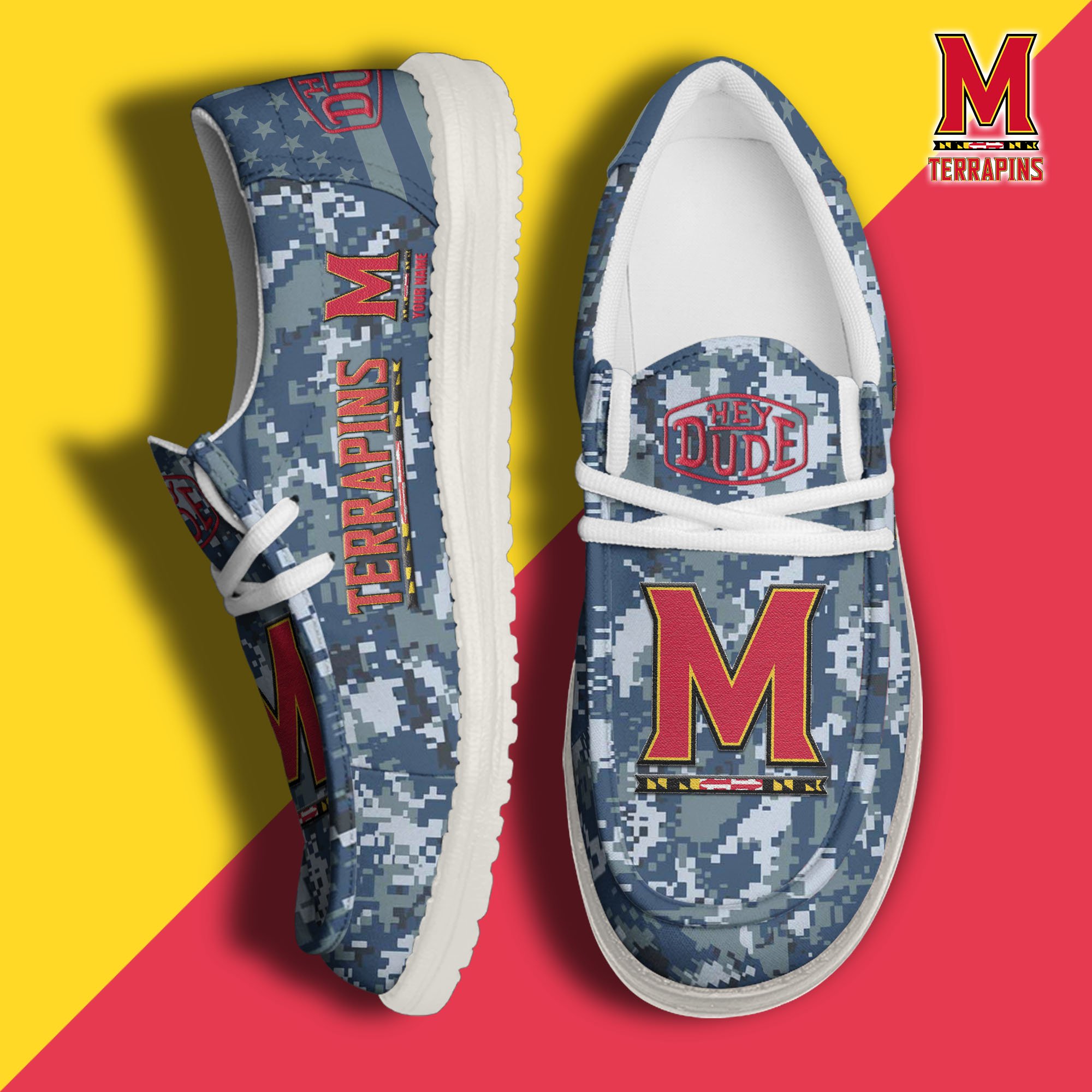 JWFancy Maryland Terrapins Hey Dude Shoes Wally Men's Lace Up Loafers Comfortable For Men And Women