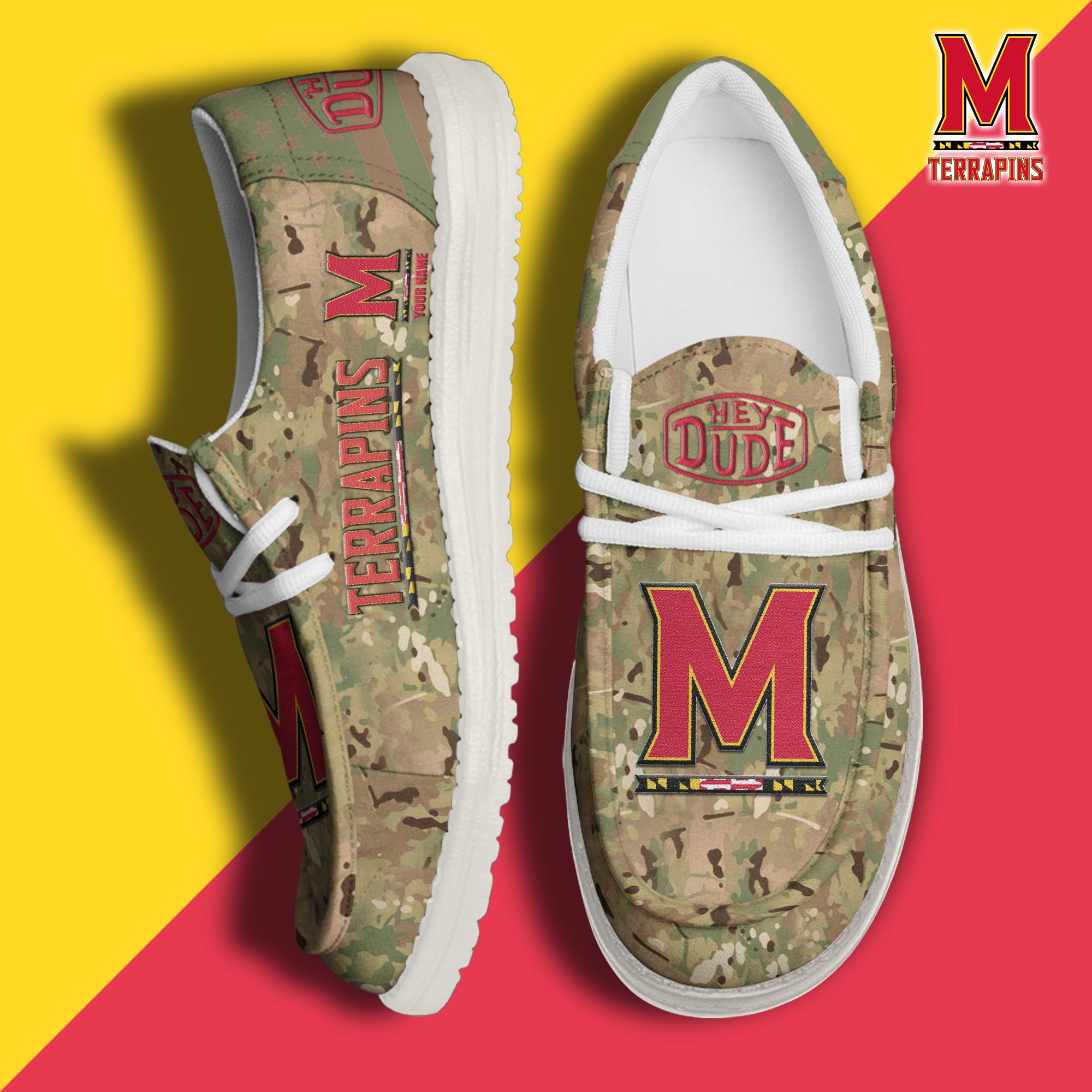 JWFancy Maryland Terrapins Hey Dude Shoes Wally Men's Lace Up Loafers Comfortable For Men And Women