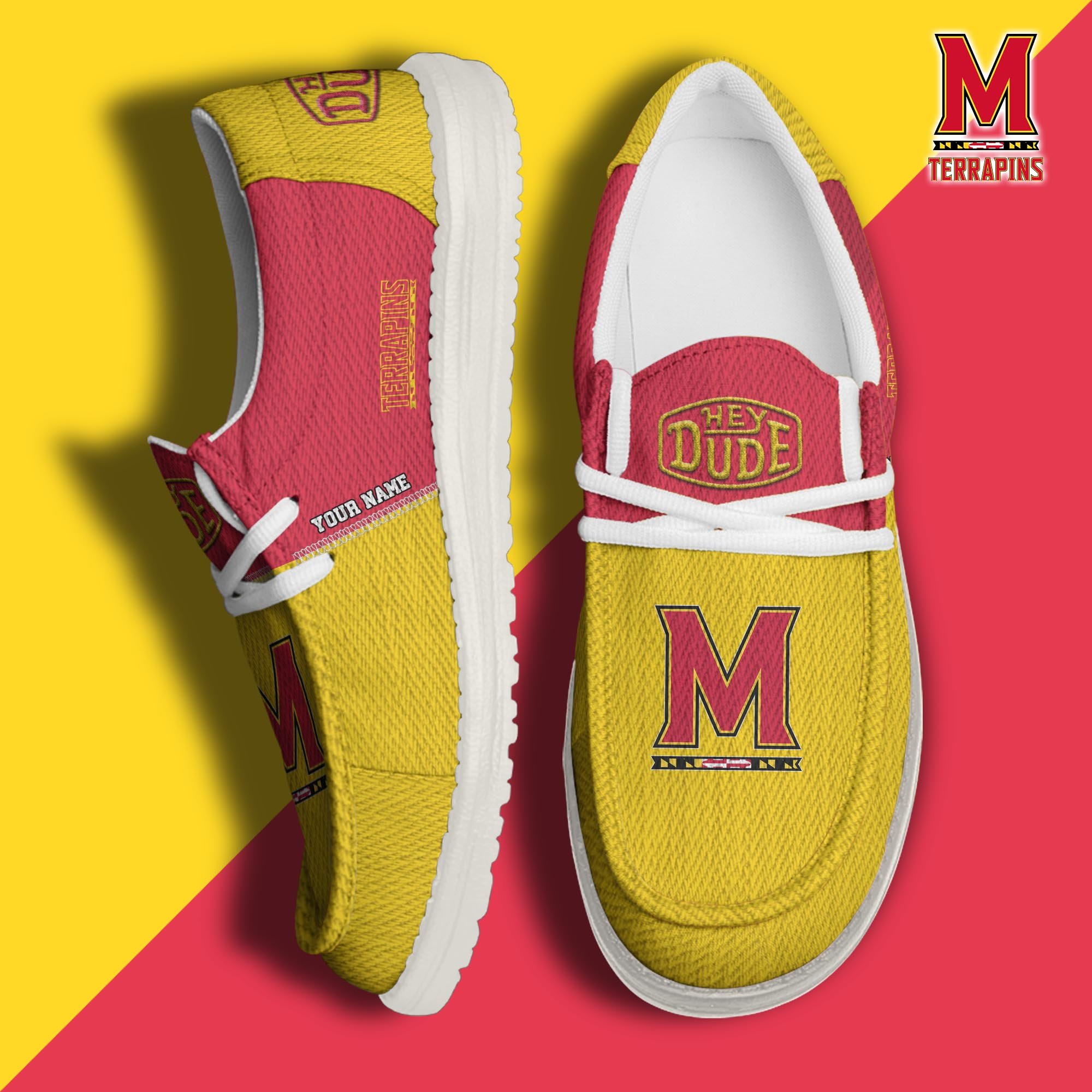 JWFancy Maryland Terrapins Hey Dude Shoes Wally Men's Lace Up Loafers Comfortable For Men And Women