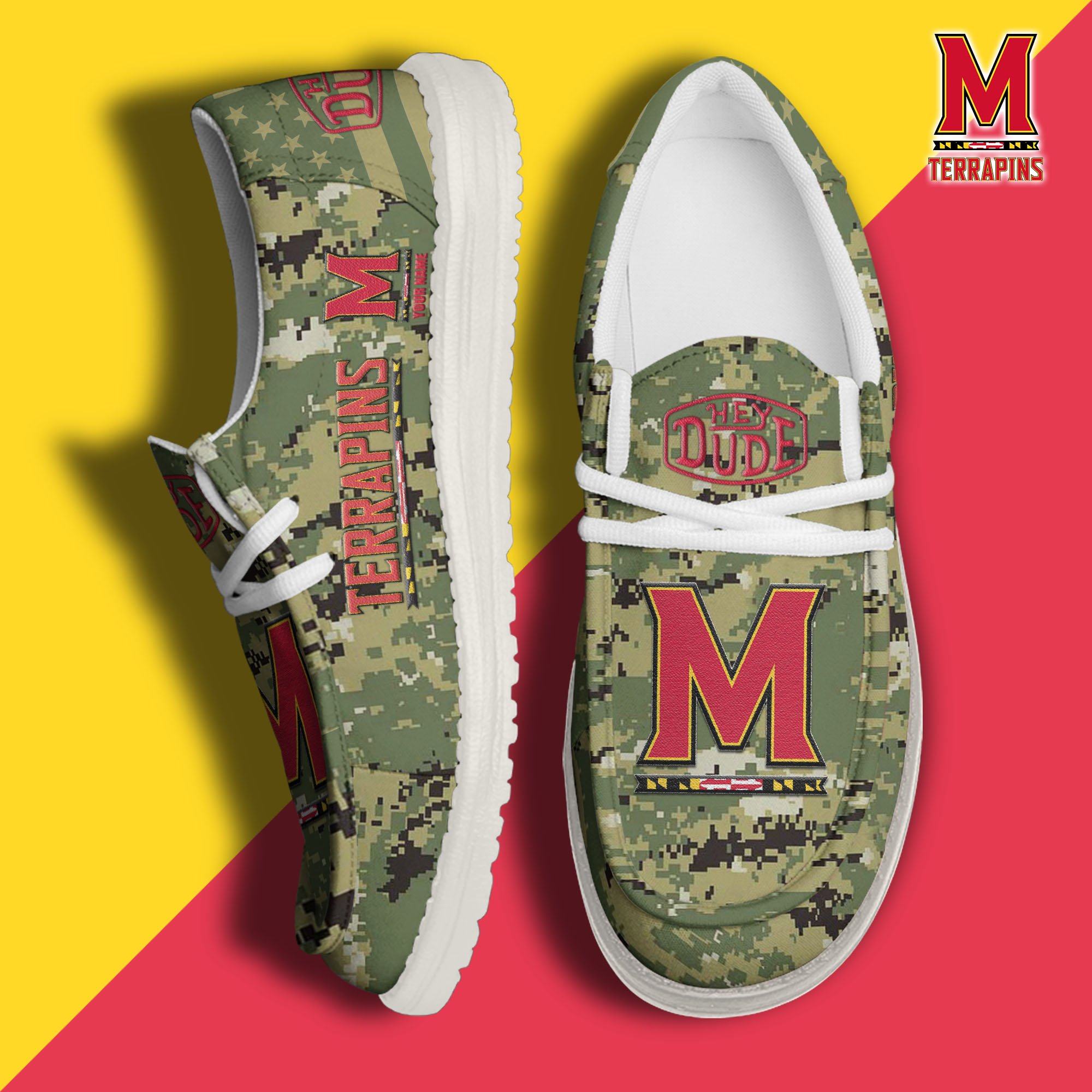 JWFancy Maryland Terrapins Hey Dude Shoes Wally Men's Lace Up Loafers Comfortable For Men And Women
