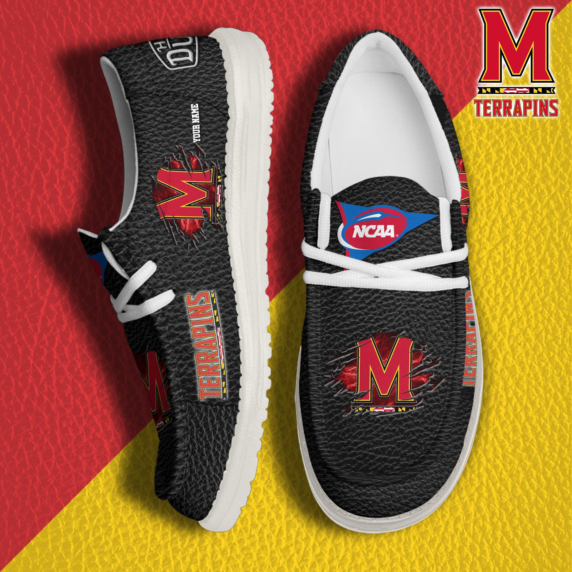 JWFancy Maryland Terrapins Hey Dude Shoes Wally Men's Lace Up Loafers Comfortable For Men And Women