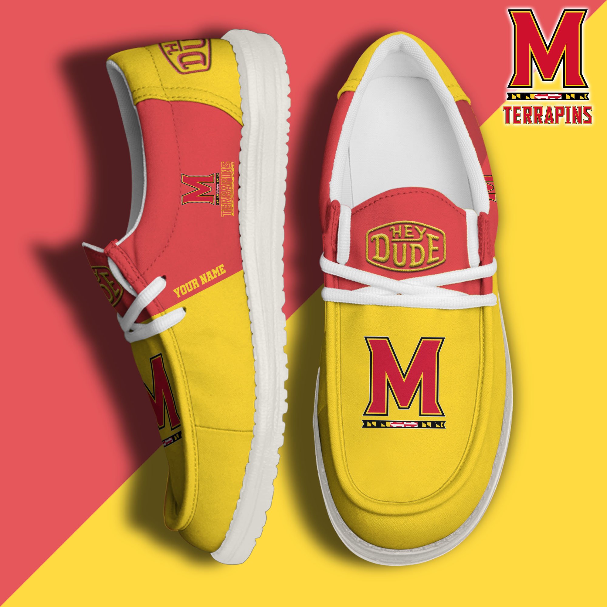 JWFancy Maryland Terrapins Hey Dude Shoes Wally Men's Lace Up Loafers Comfortable For Men And Women