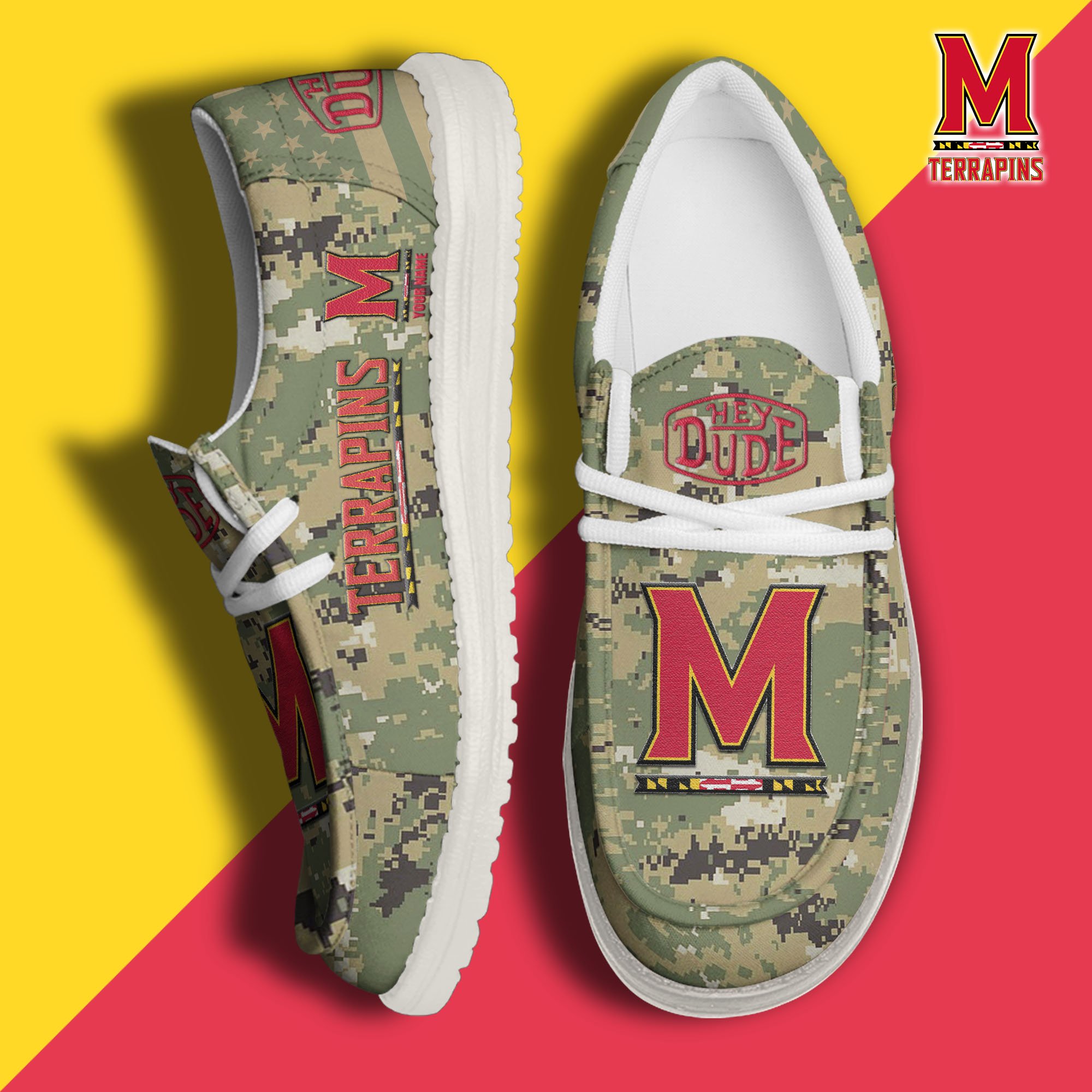 JWFancy Maryland Terrapins Hey Dude Shoes Wally Men's Lace Up Loafers Comfortable For Men And Women