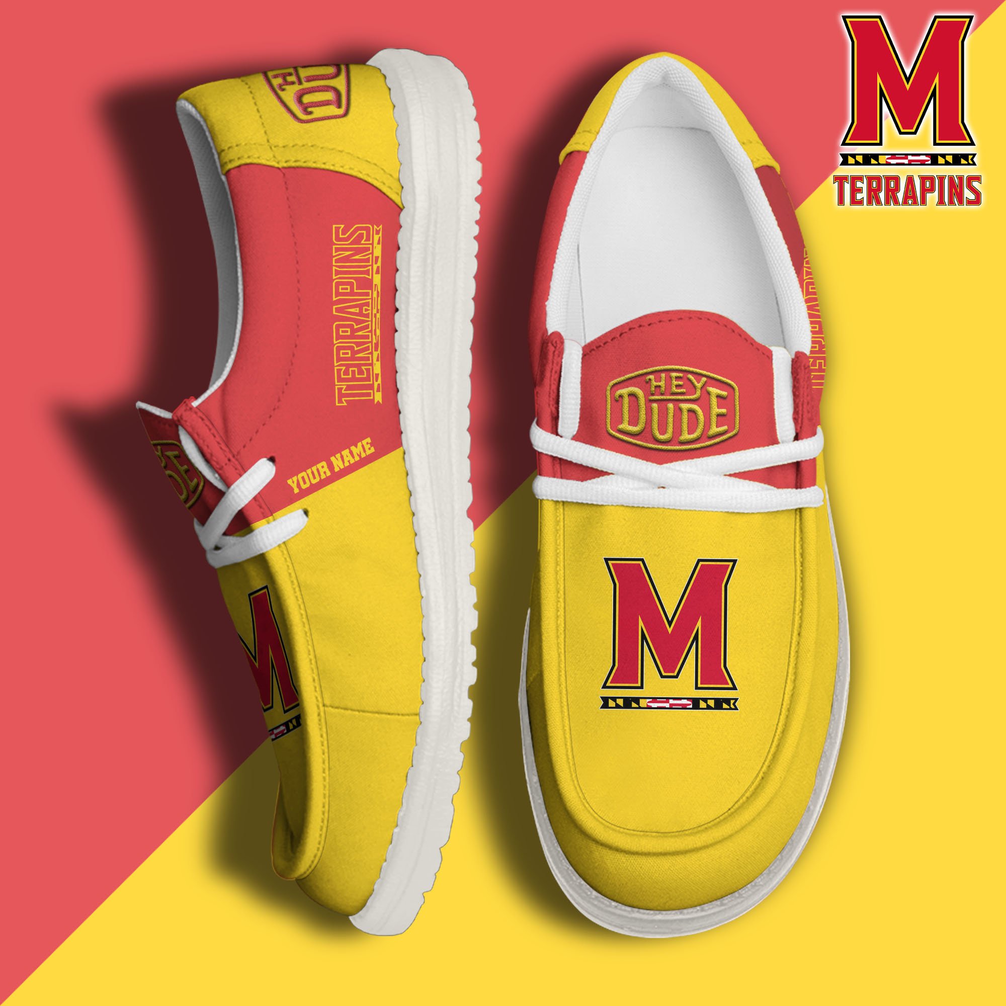 JWFancy Maryland Terrapins Hey Dude Shoes Wally Men's Lace Up Loafers Comfortable For Men And Women