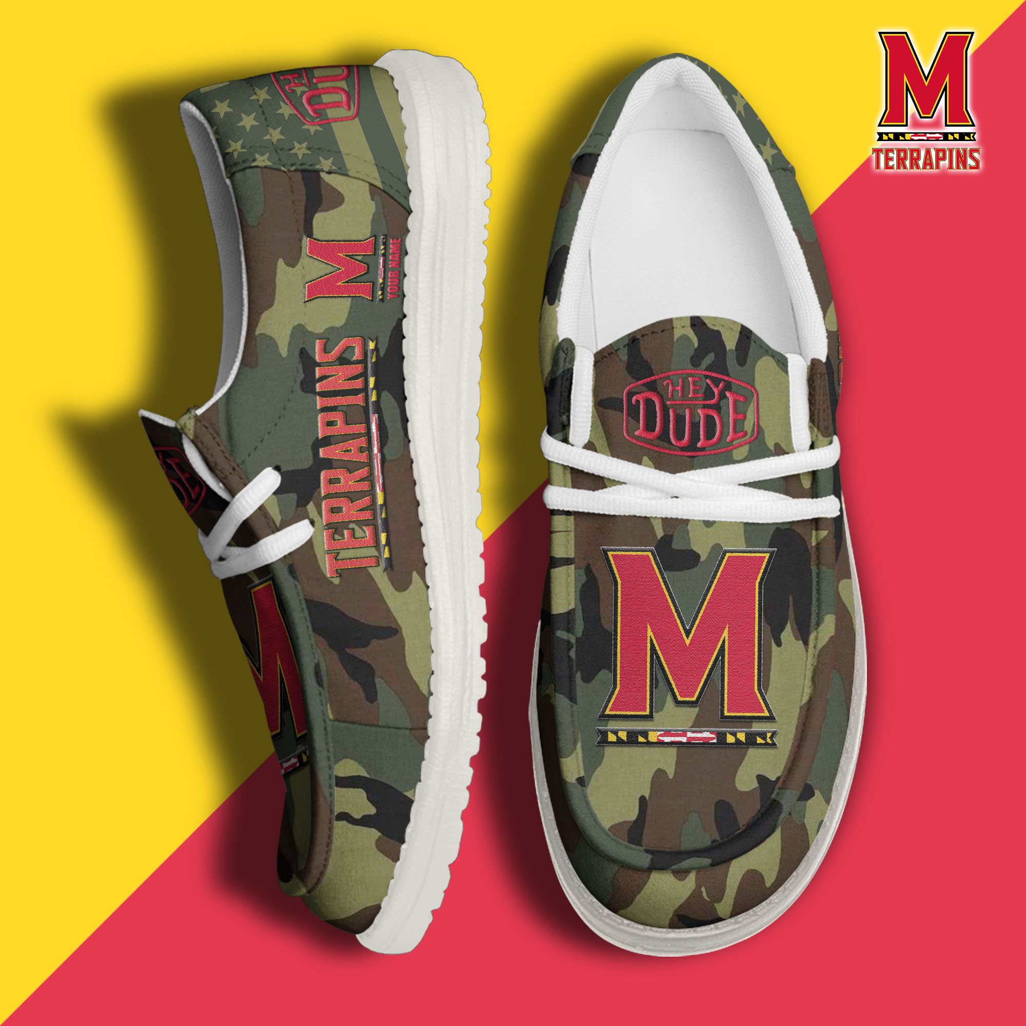 JWFancy Maryland Terrapins Hey Dude Shoes Wally Men's Lace Up Loafers Comfortable For Men And Women