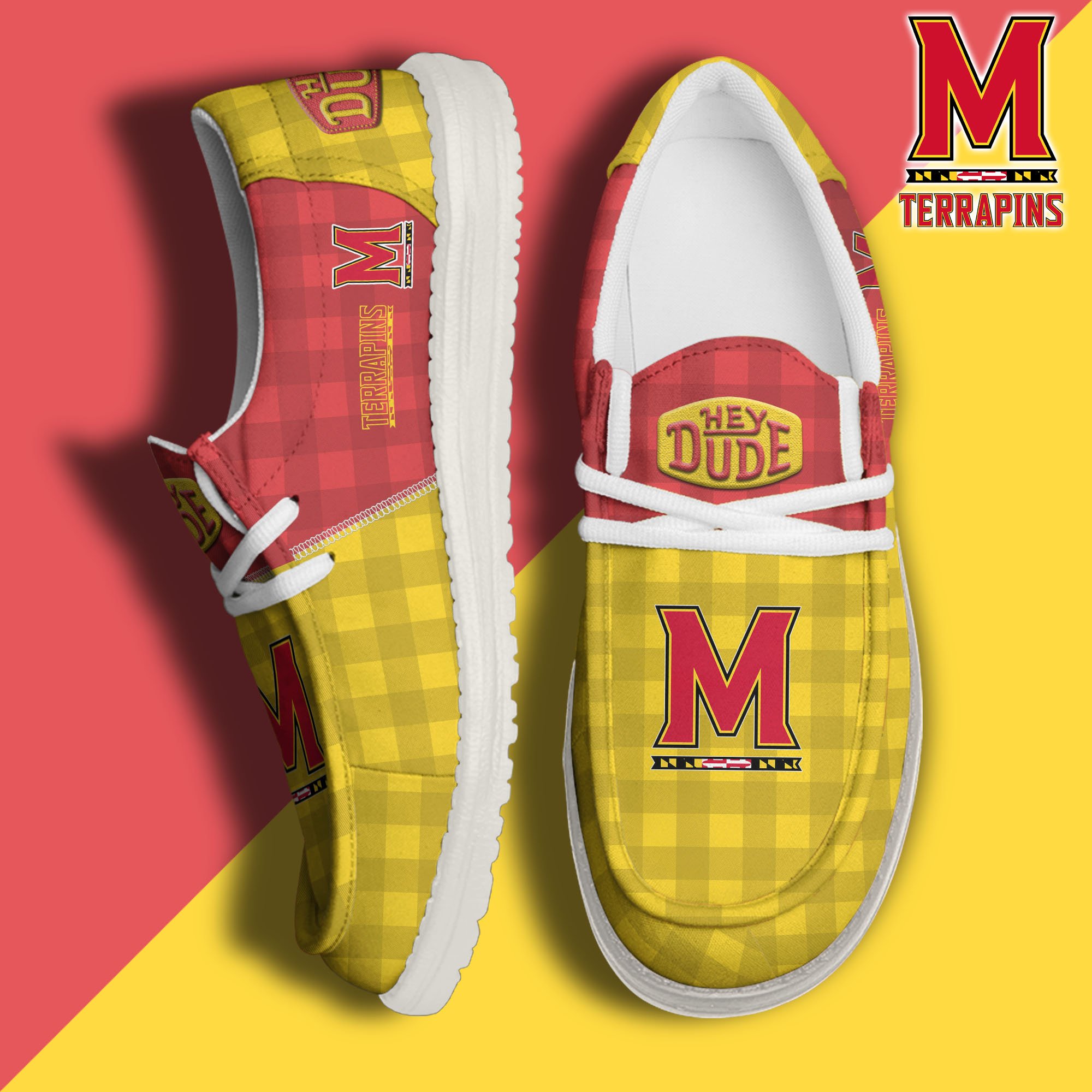 JWFancy Maryland Terrapins Hey Dude Shoes Wally Men's Lace Up Loafers Comfortable For Men And Women