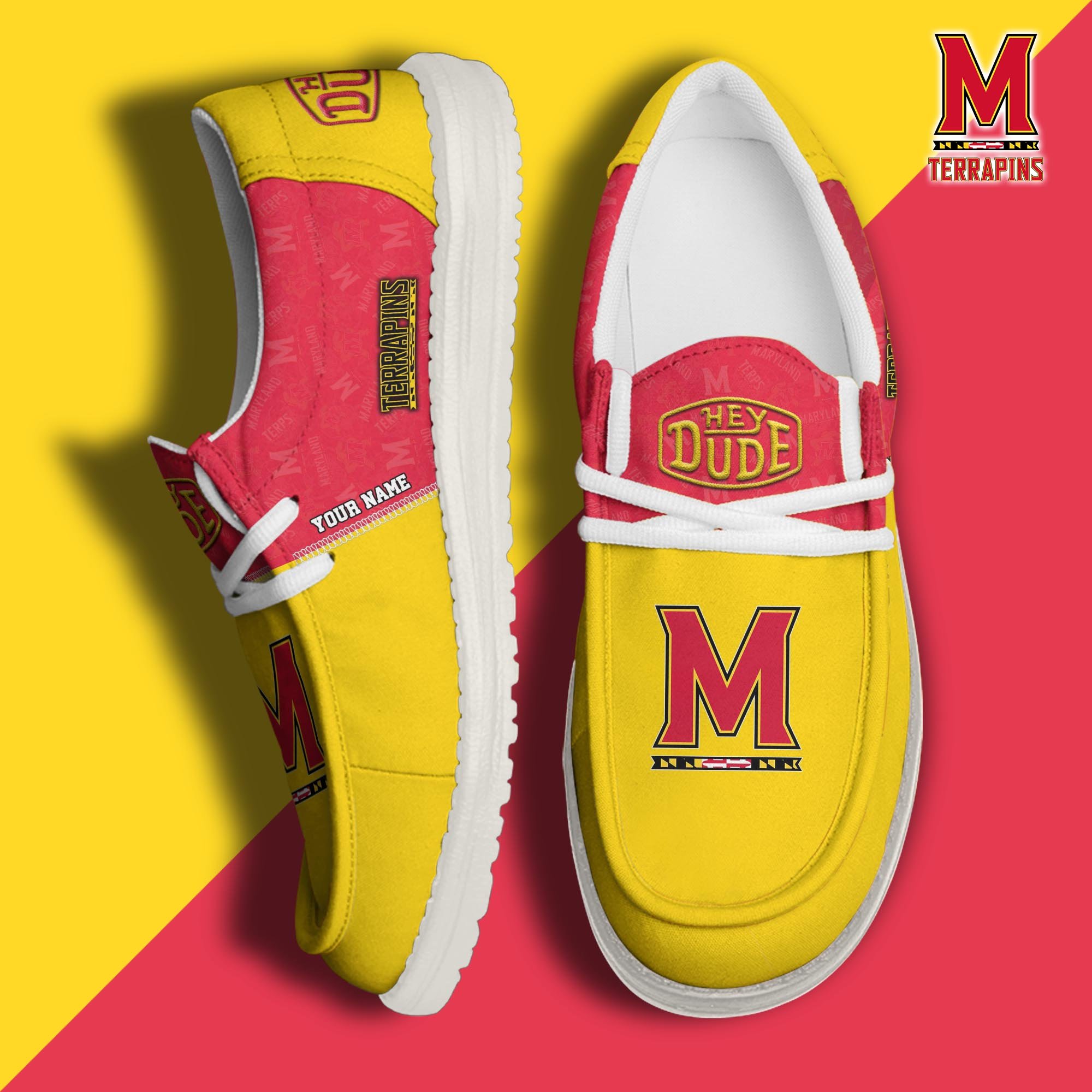 JWFancy Maryland Terrapins Hey Dude Shoes Wally Men's Lace Up Loafers Comfortable For Men And Women