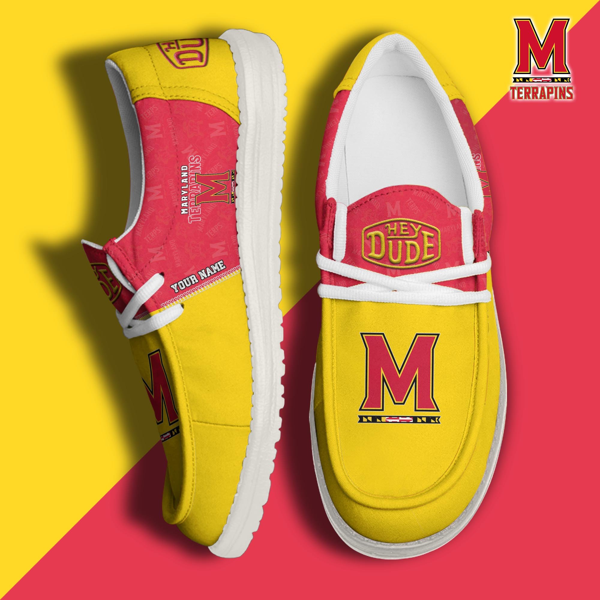 JWFancy Maryland Terrapins Hey Dude Shoes Wally Men's Lace Up Loafers Comfortable For Men And Women