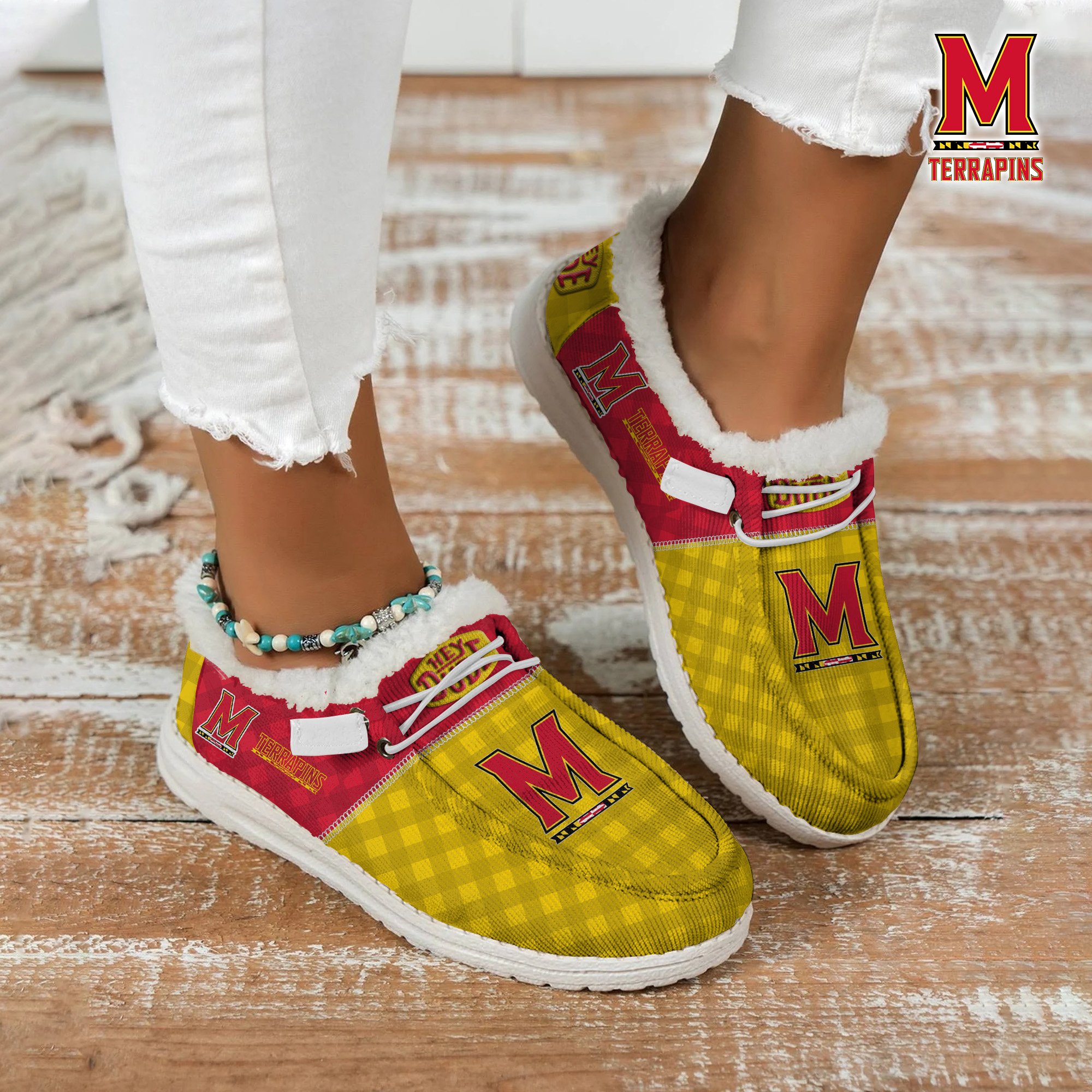 JWFancy Maryland Terrapins Hey Dude Shoes Wally Men's Lace Up Loafers Comfortable For Men And Women