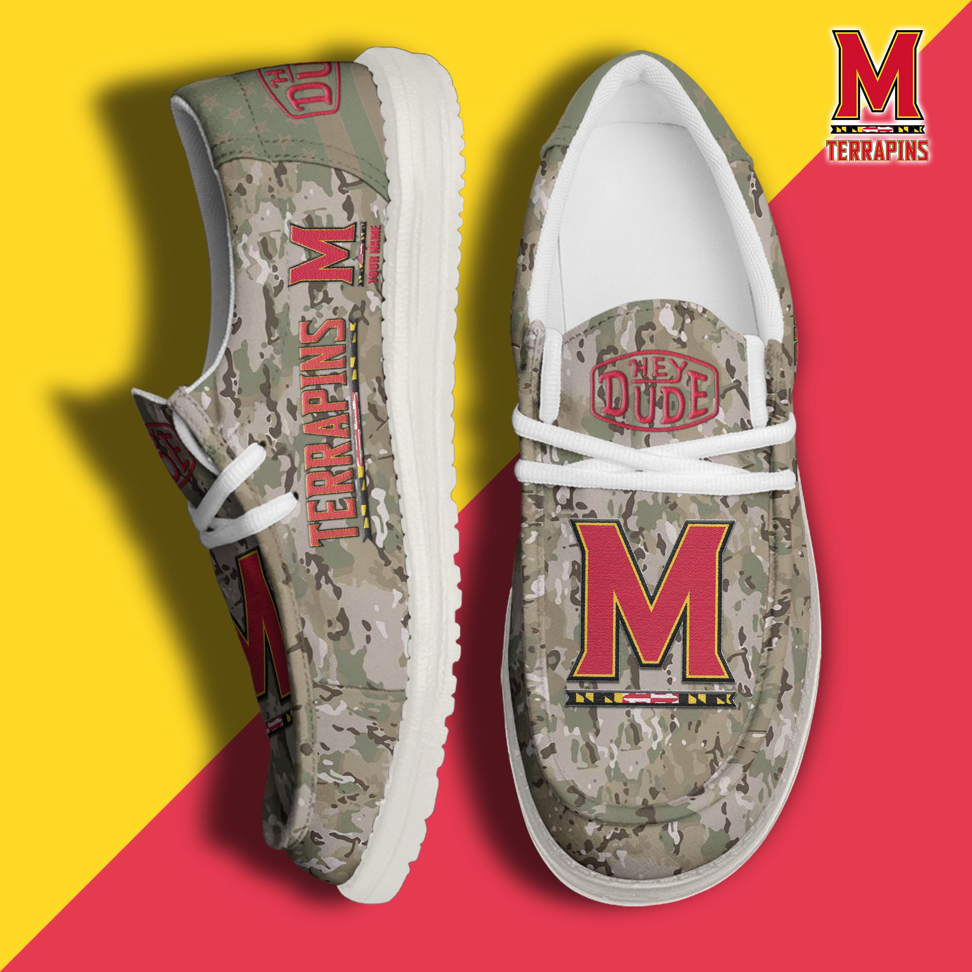 JWFancy Maryland Terrapins Hey Dude Shoes Wally Men's Lace Up Loafers Comfortable For Men And Women