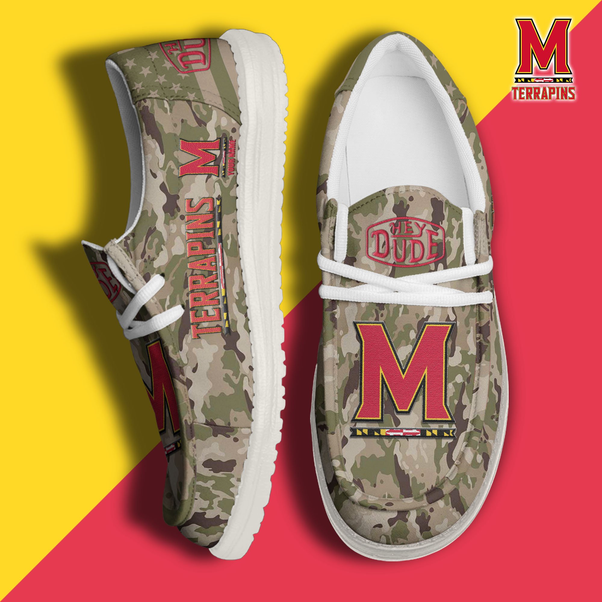 JWFancy Maryland Terrapins Hey Dude Shoes Wally Men's Lace Up Loafers Comfortable For Men And Women