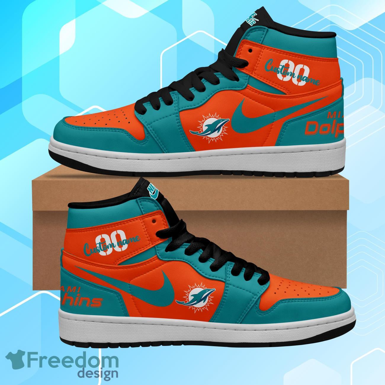 JWFancy Miami Dolphins AJ1 High Sneakers Shoes For Men And Women