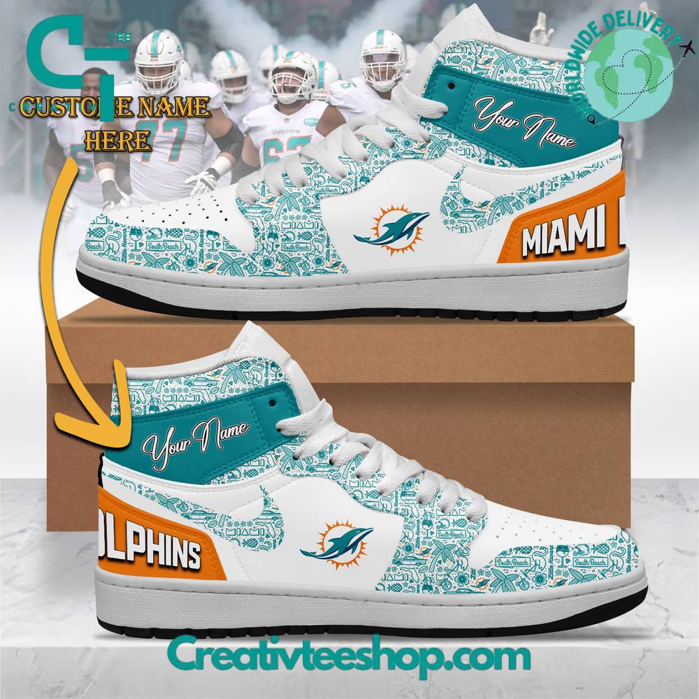 JWFancy Miami Dolphins AJ1 High Sneakers Shoes For Men And Women