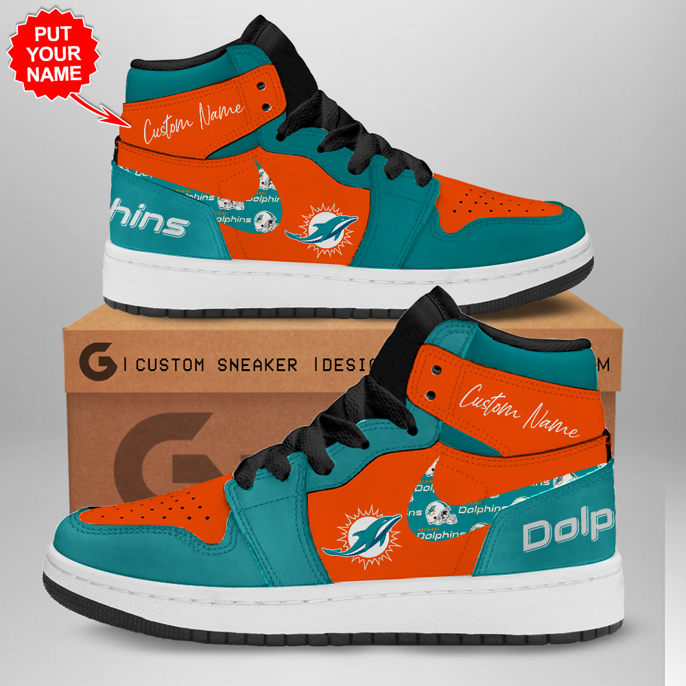 JWFancy Miami Dolphins AJ1 High Sneakers Shoes For Men And Women