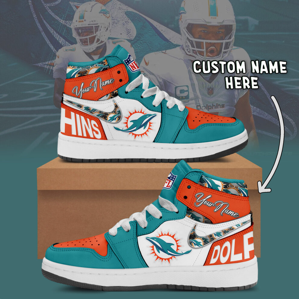 JWFancy Miami Dolphins AJ1 High Sneakers Shoes For Men And Women
