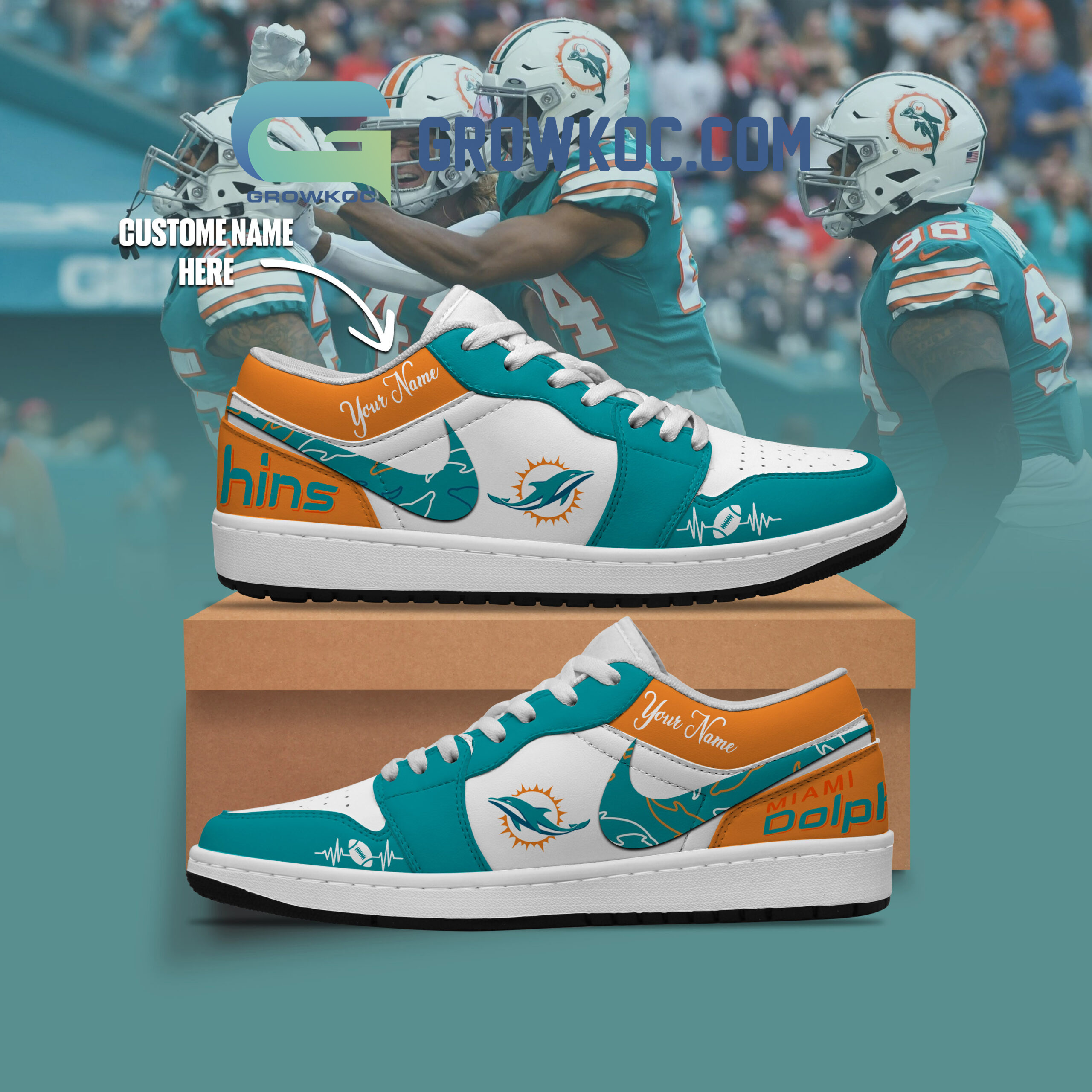 JWFancy Miami Dolphins AJ1 Low Sneakers Shoes For Men And Women