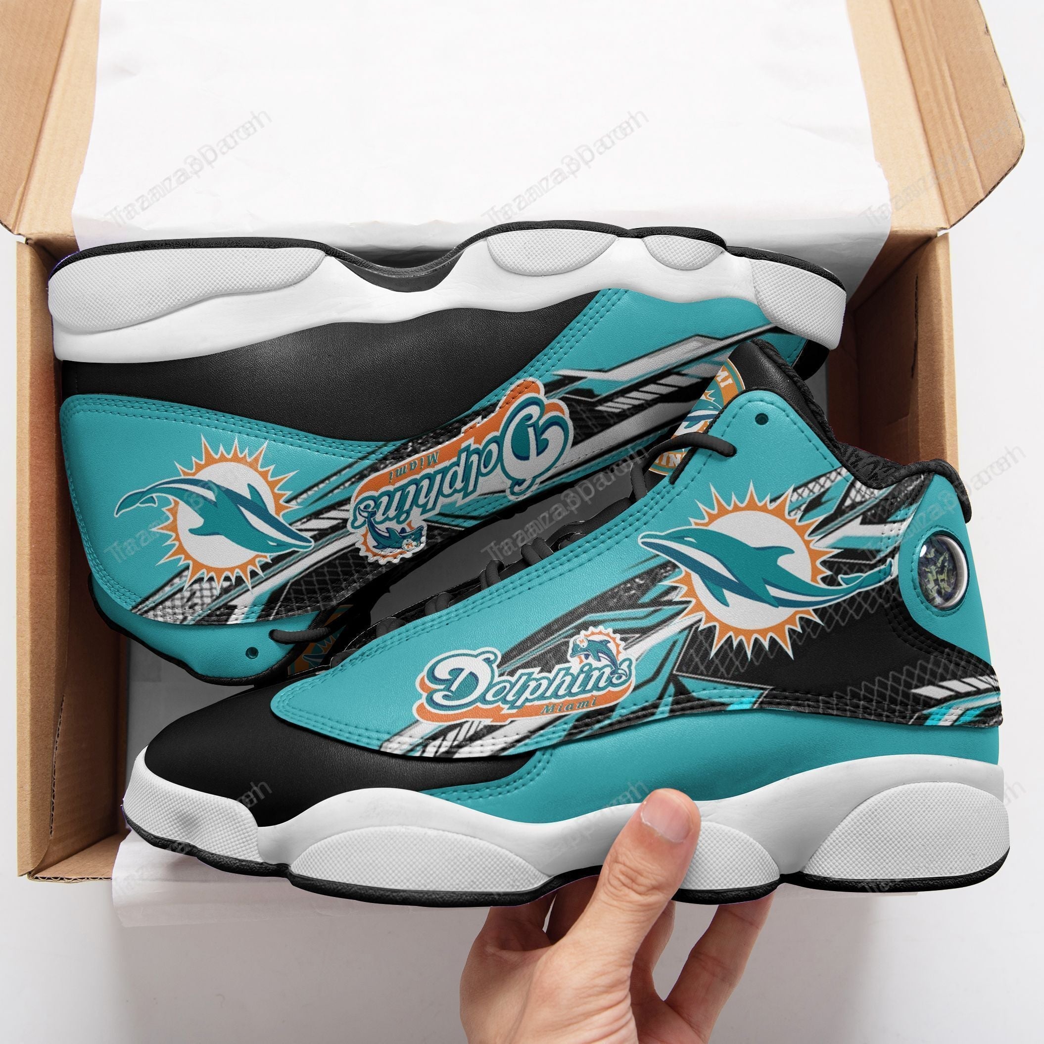 JWFancy Miami Dolphins AJ13 Sneakers Shoes For Men And Women