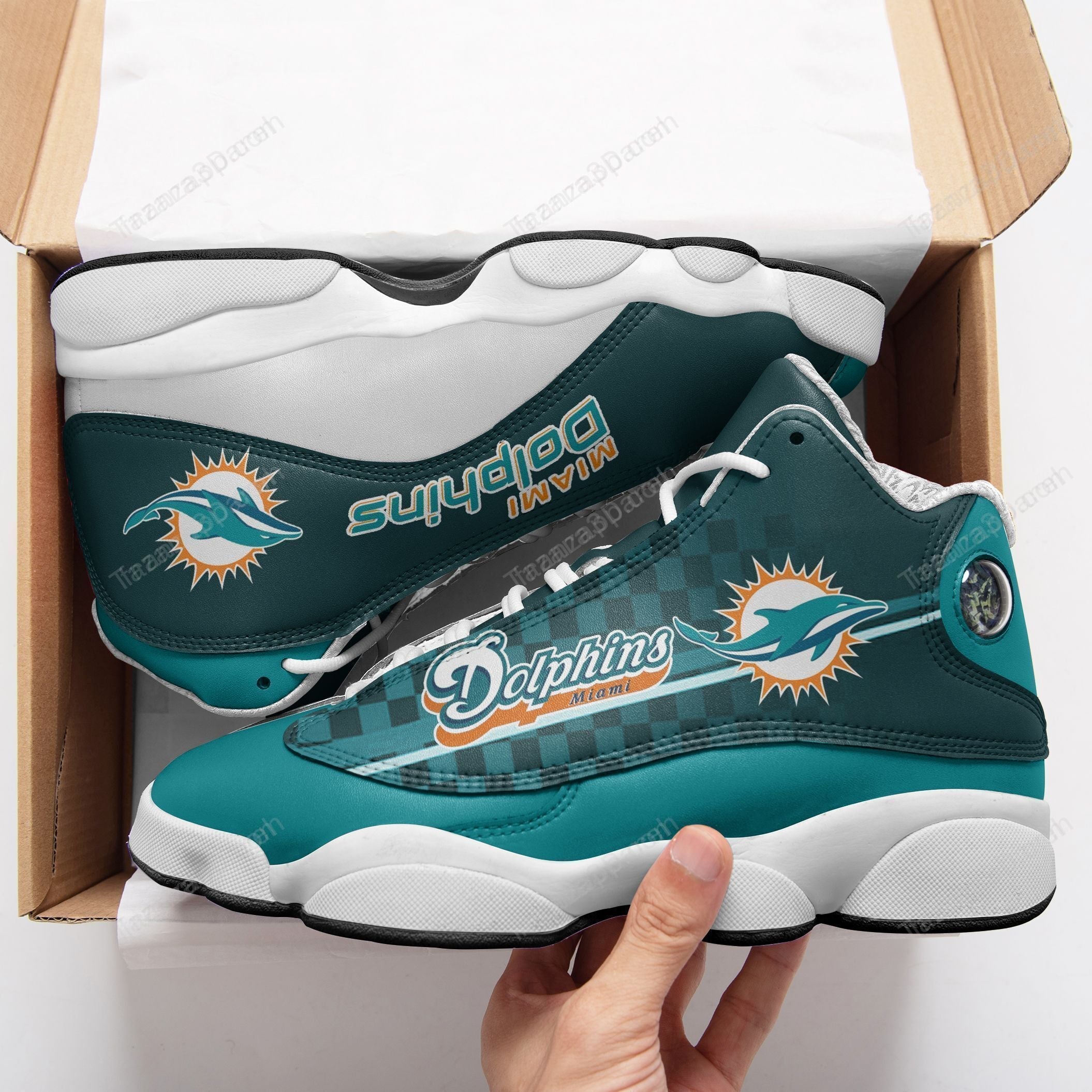 JWFancy Miami Dolphins AJ13 Sneakers Shoes For Men And Women