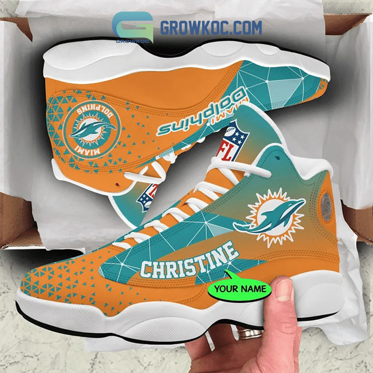 JWFancy Miami Dolphins AJ13 Sneakers Shoes For Men And Women