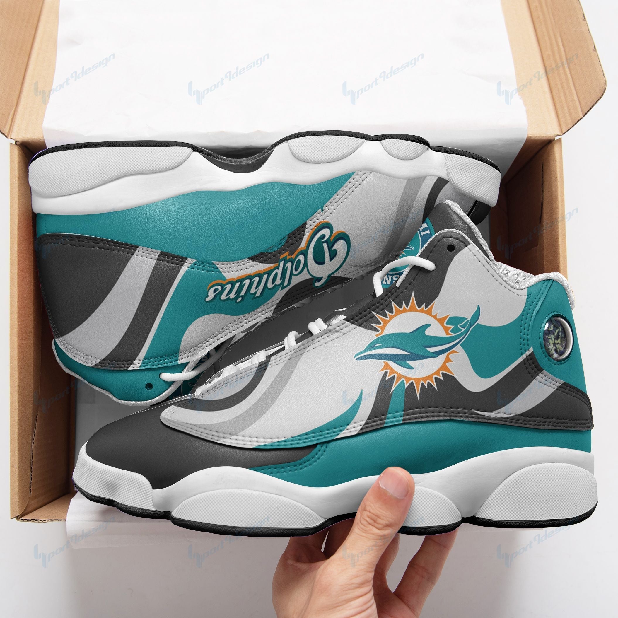 JWFancy Miami Dolphins AJ13 Sneakers Shoes For Men And Women
