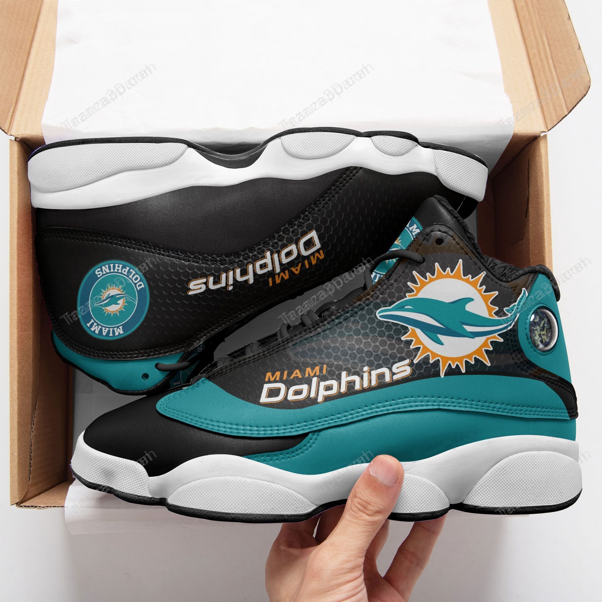 JWFancy Miami Dolphins AJ13 Sneakers Shoes For Men And Women