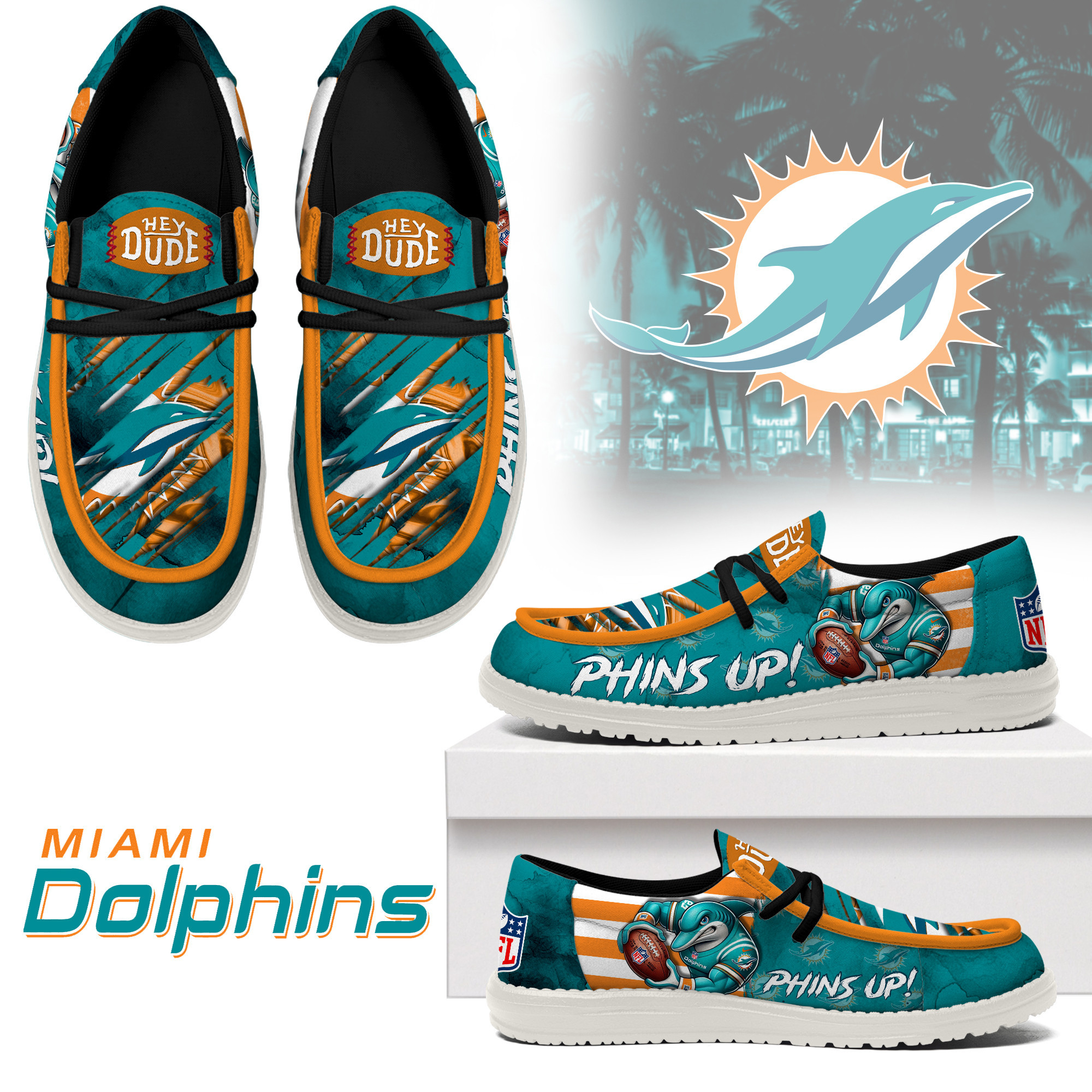 JWFancy Miami Dolphins – Custom Name Hey Dude