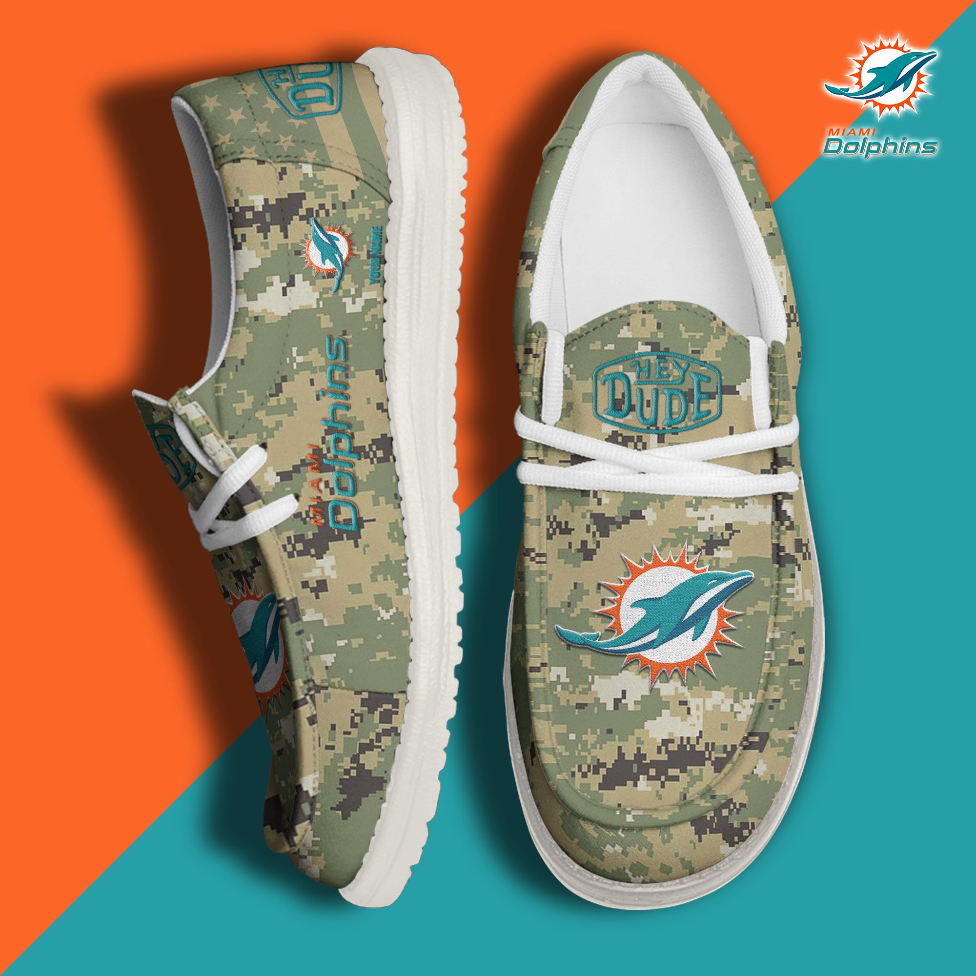 JWFancy Miami Dolphins Hey Dude Shoes Wally Men's Lace Up Loafers Comfortable For Men And Women