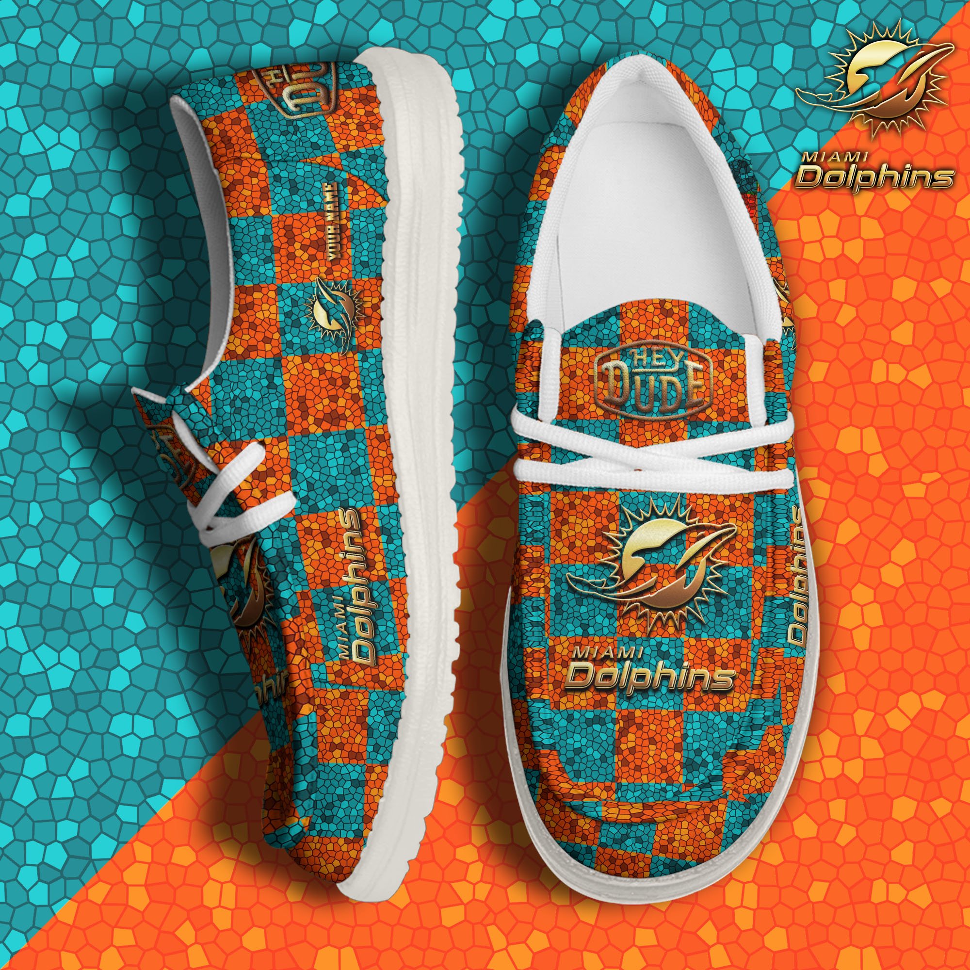 JWFancy Miami Dolphins Hey Dude Shoes Wally Men's Lace Up Loafers Comfortable For Men And Women