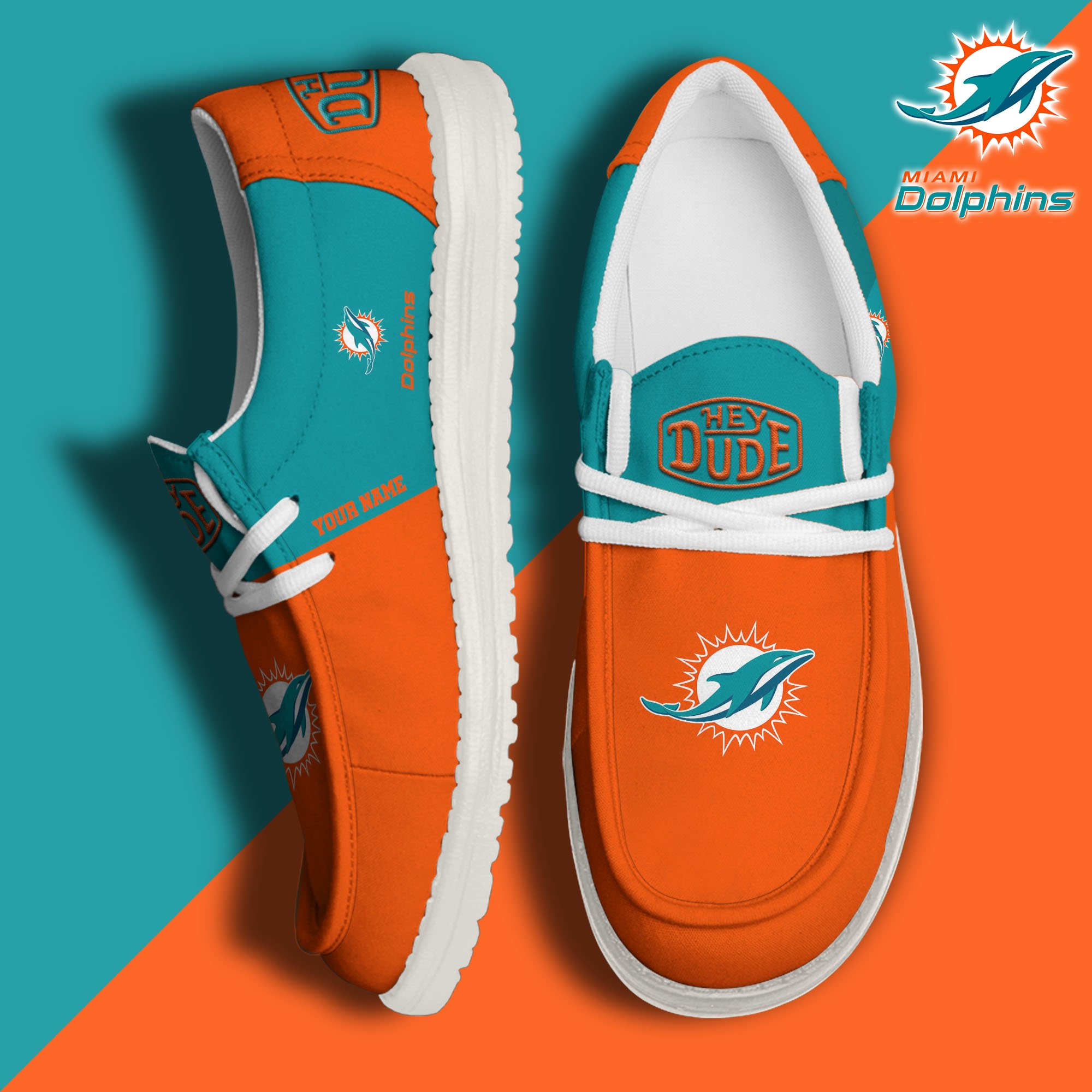 JWFancy Miami Dolphins Hey Dude Shoes Wally Men's Lace Up Loafers Comfortable For Men And Women