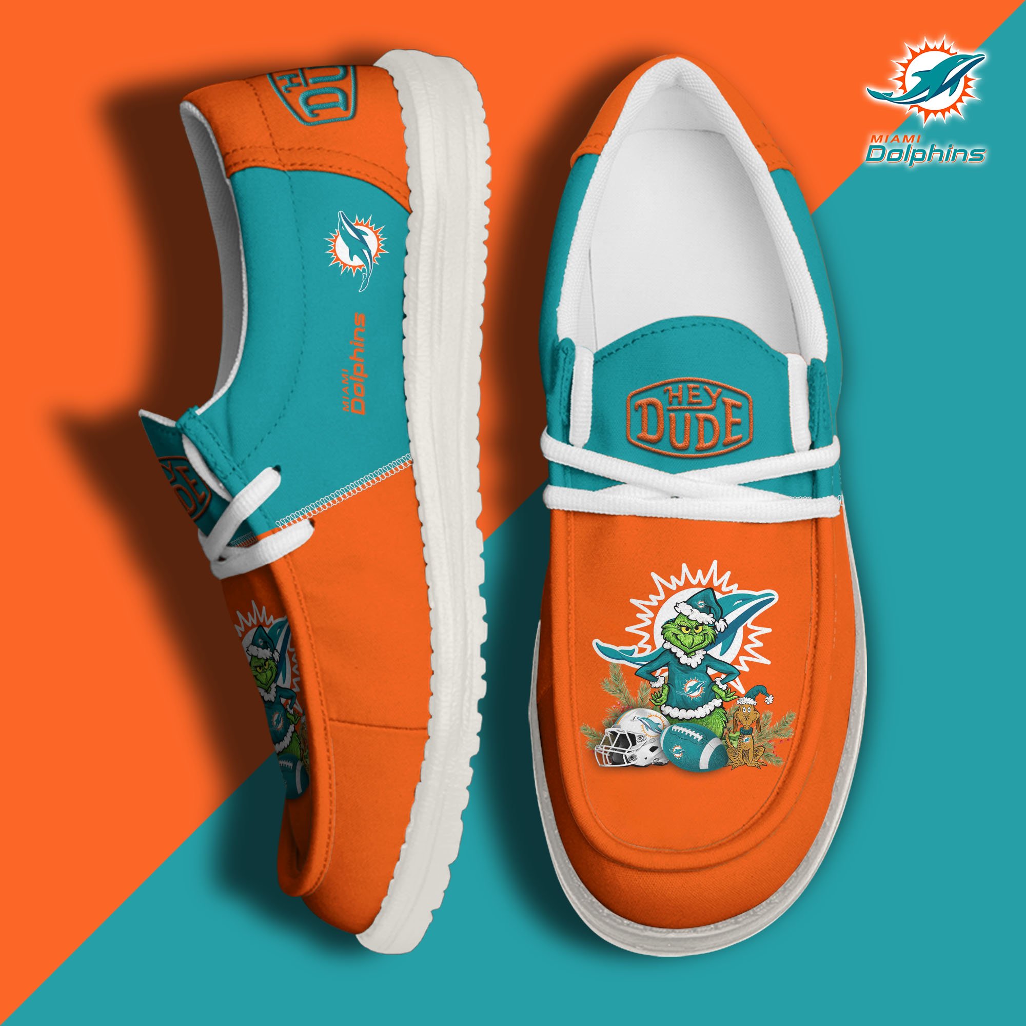 JWFancy Miami Dolphins Hey Dude Shoes Wally Men's Lace Up Loafers Comfortable For Men And Women