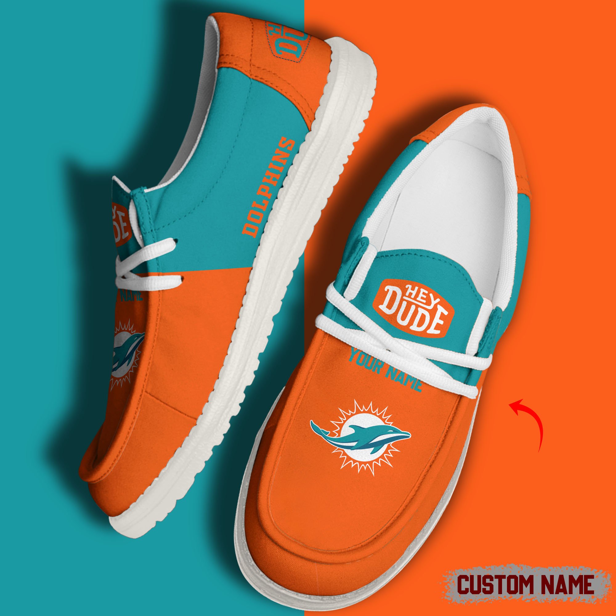 JWFancy Miami Dolphins Hey Dude Shoes Wally Men's Lace Up Loafers Comfortable For Men And Women
