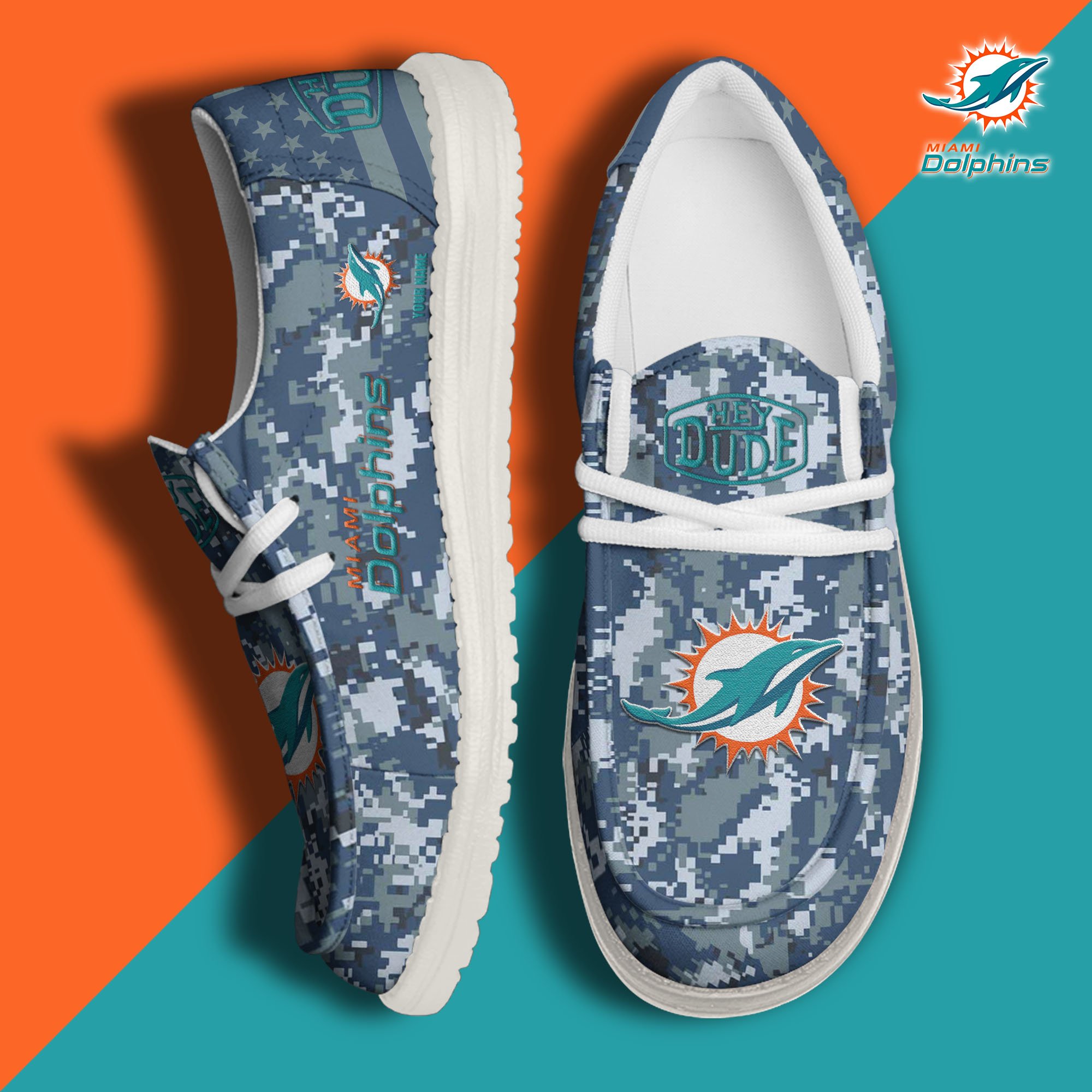 JWFancy Miami Dolphins Hey Dude Shoes Wally Men's Lace Up Loafers Comfortable For Men And Women