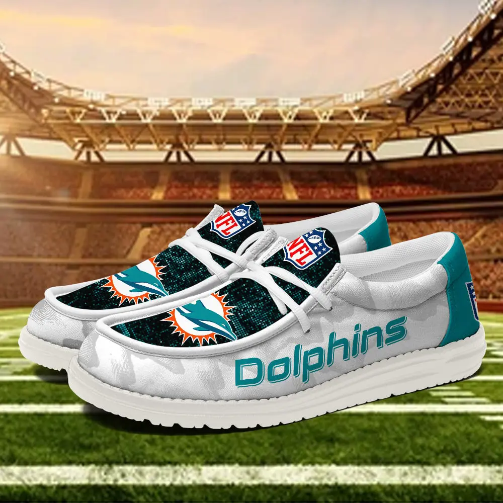 JWFancy Miami Dolphins Hey Dude Shoes Wally Men's Lace Up Loafers Comfortable For Men And Women