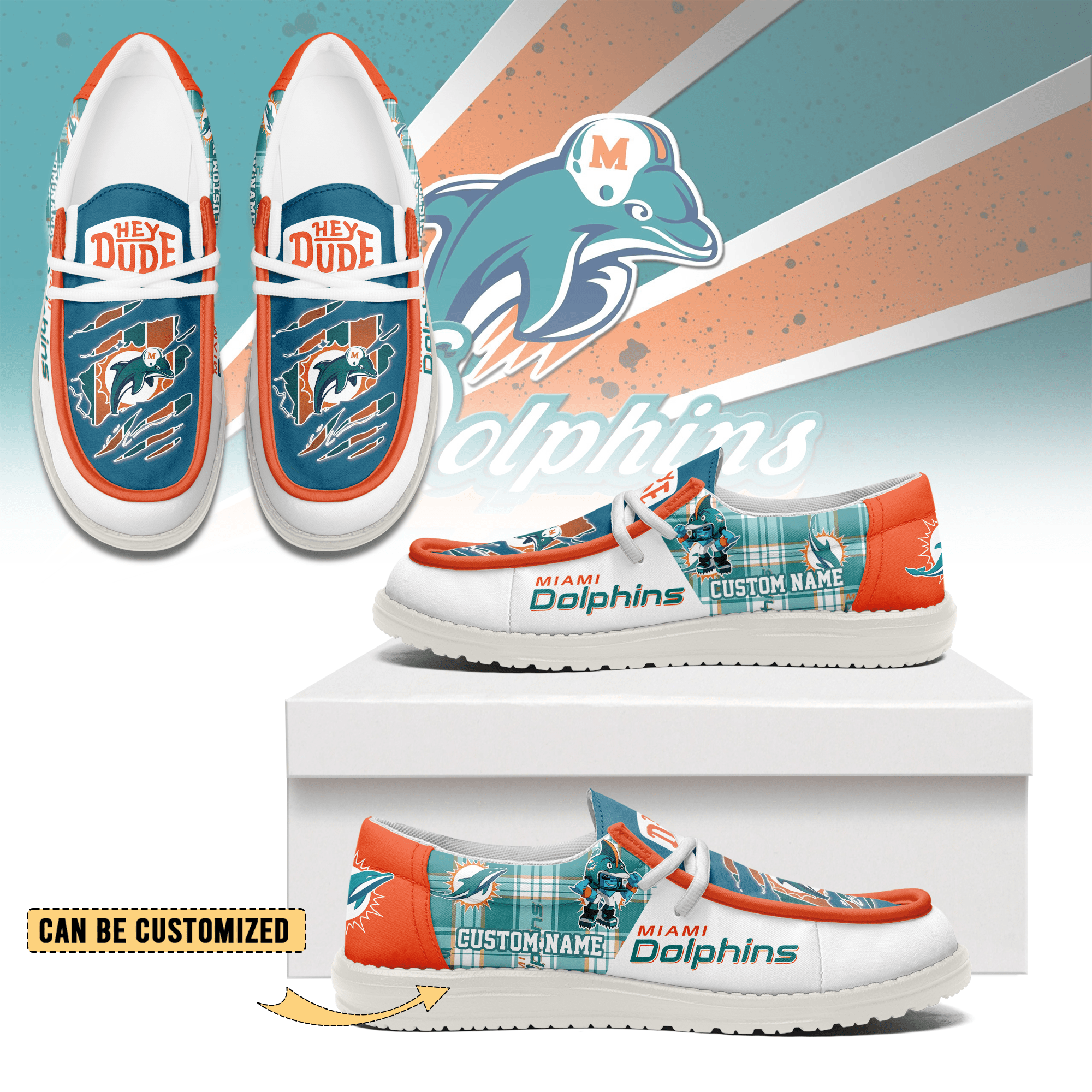 JWFancy Miami Dolphins Hey Dude Shoes Wally Men’s Lace Up Loafers Comfortable For Men And Women