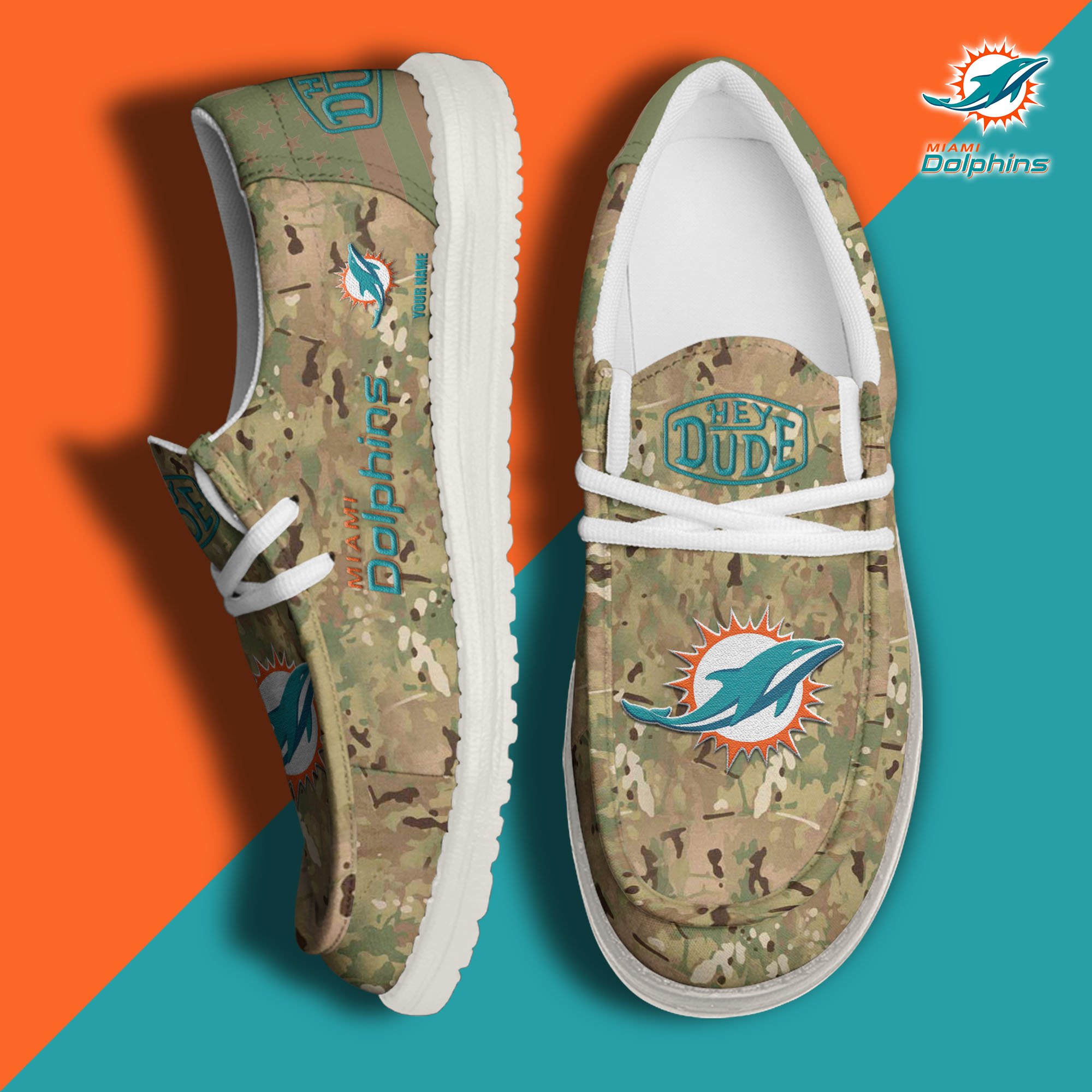 JWFancy Miami Dolphins Hey Dude Shoes Wally Men's Lace Up Loafers Comfortable For Men And Women