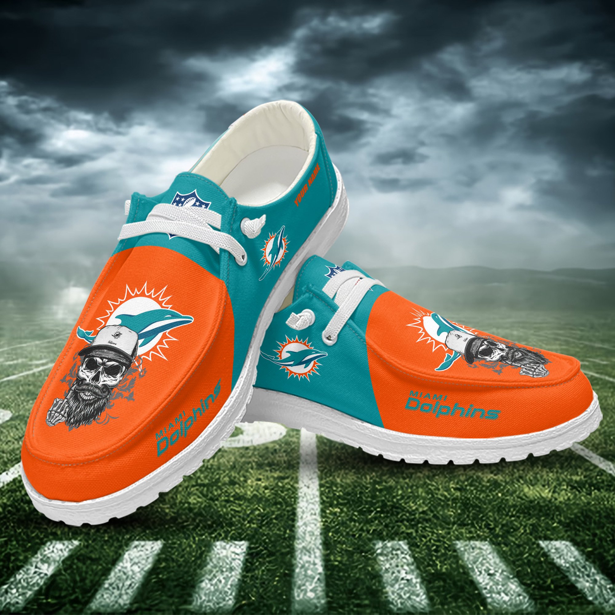 JWFancy Miami Dolphins Hey Dude Shoes Wally Men's Lace Up Loafers Comfortable For Men And Women