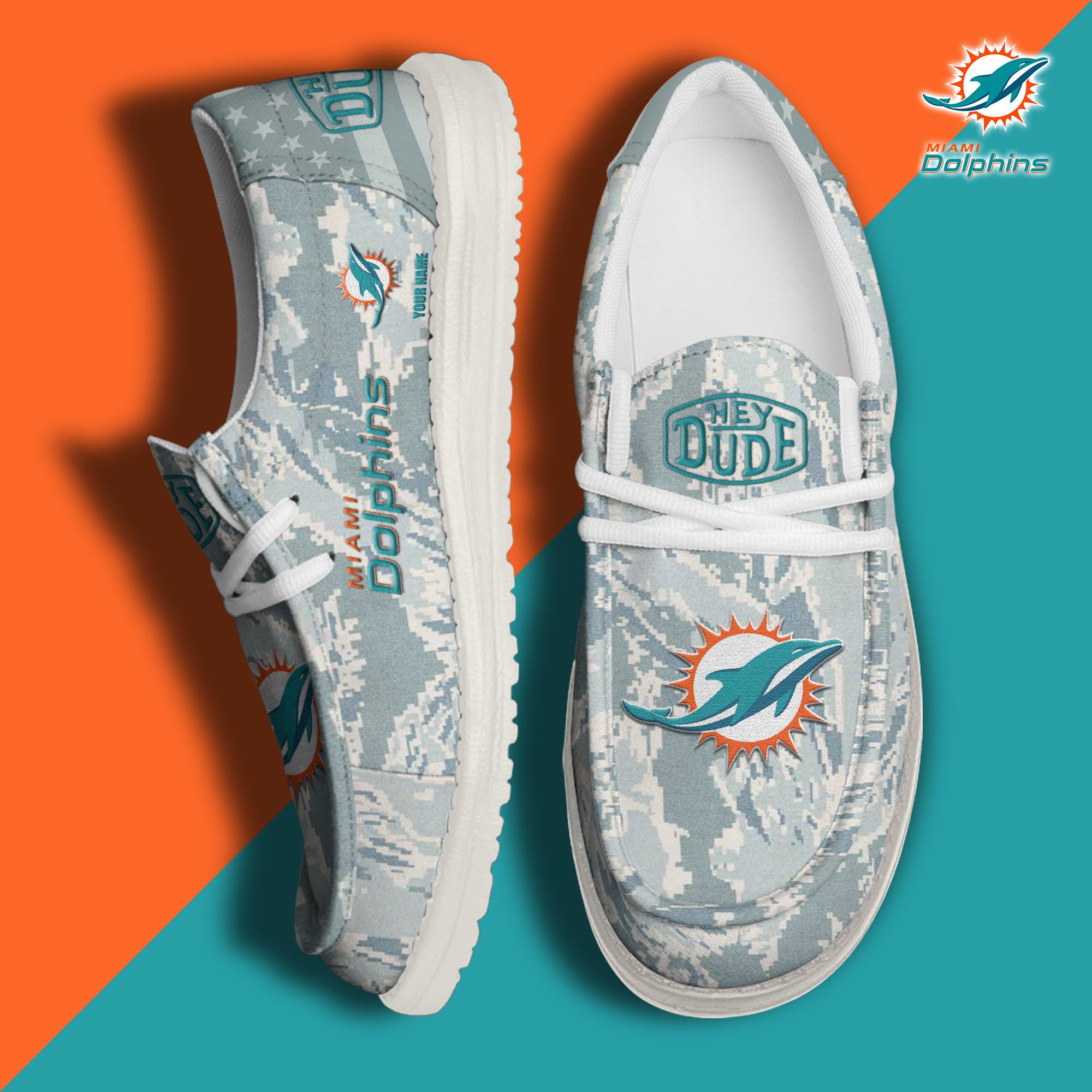 JWFancy Miami Dolphins Hey Dude Shoes Wally Men's Lace Up Loafers Comfortable For Men And Women