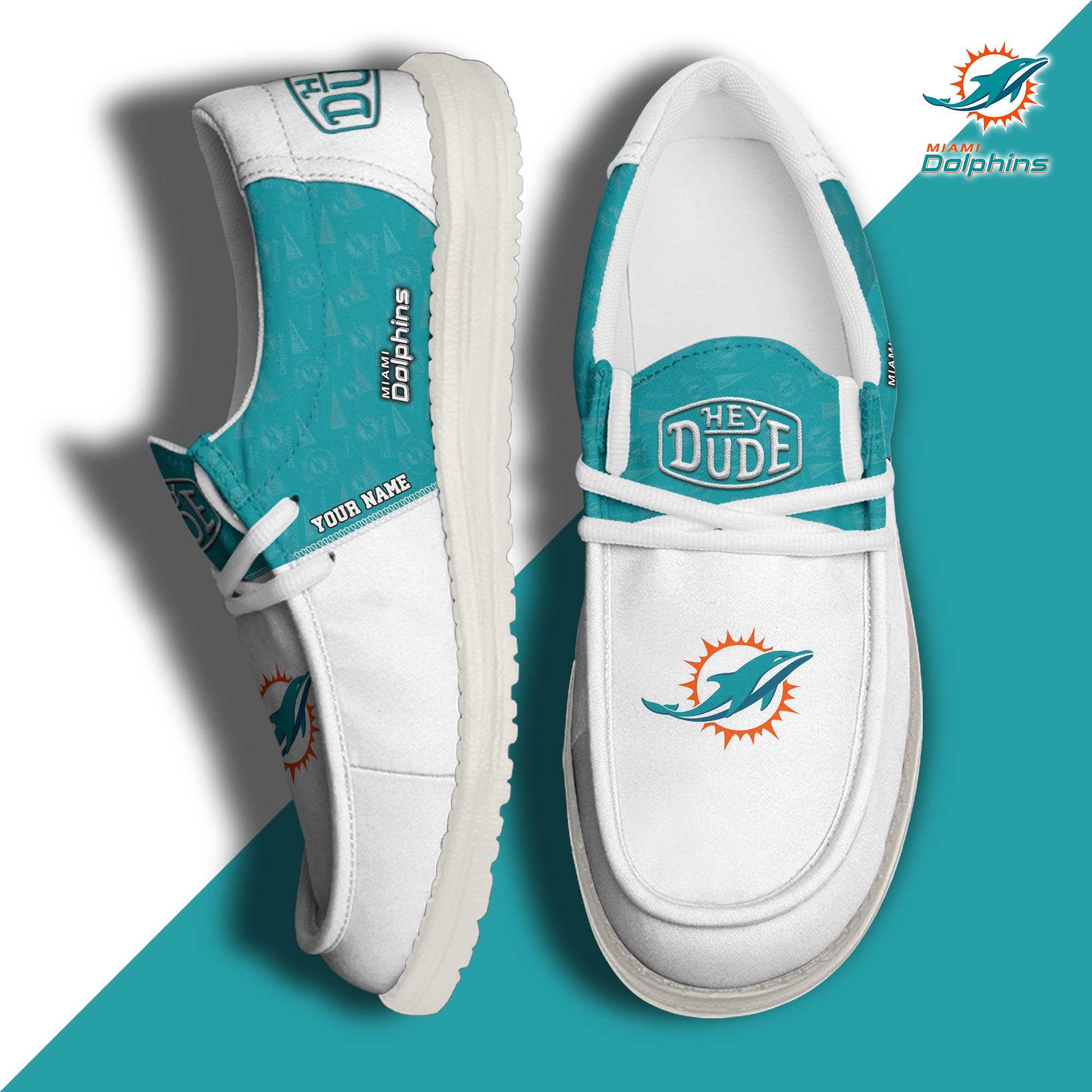 JWFancy Miami Dolphins Hey Dude Shoes Wally Men's Lace Up Loafers Comfortable For Men And Women