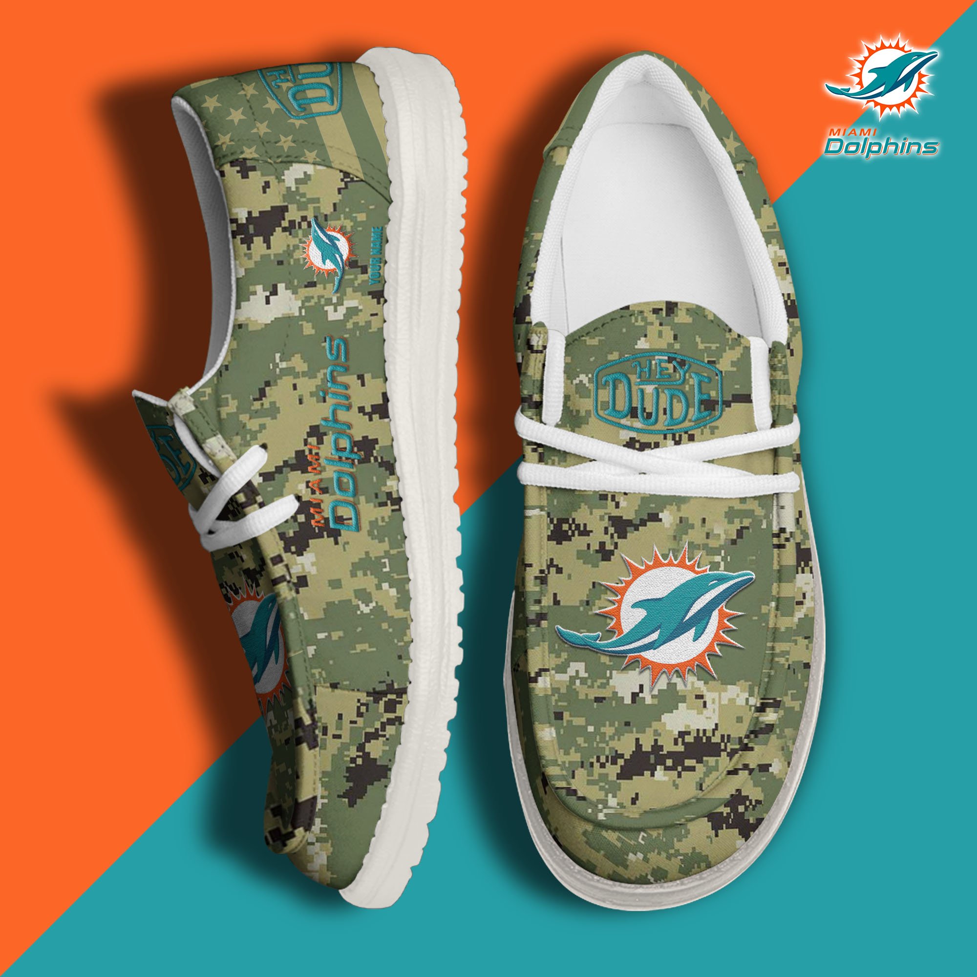 JWFancy Miami Dolphins Hey Dude Shoes Wally Men's Lace Up Loafers Comfortable For Men And Women
