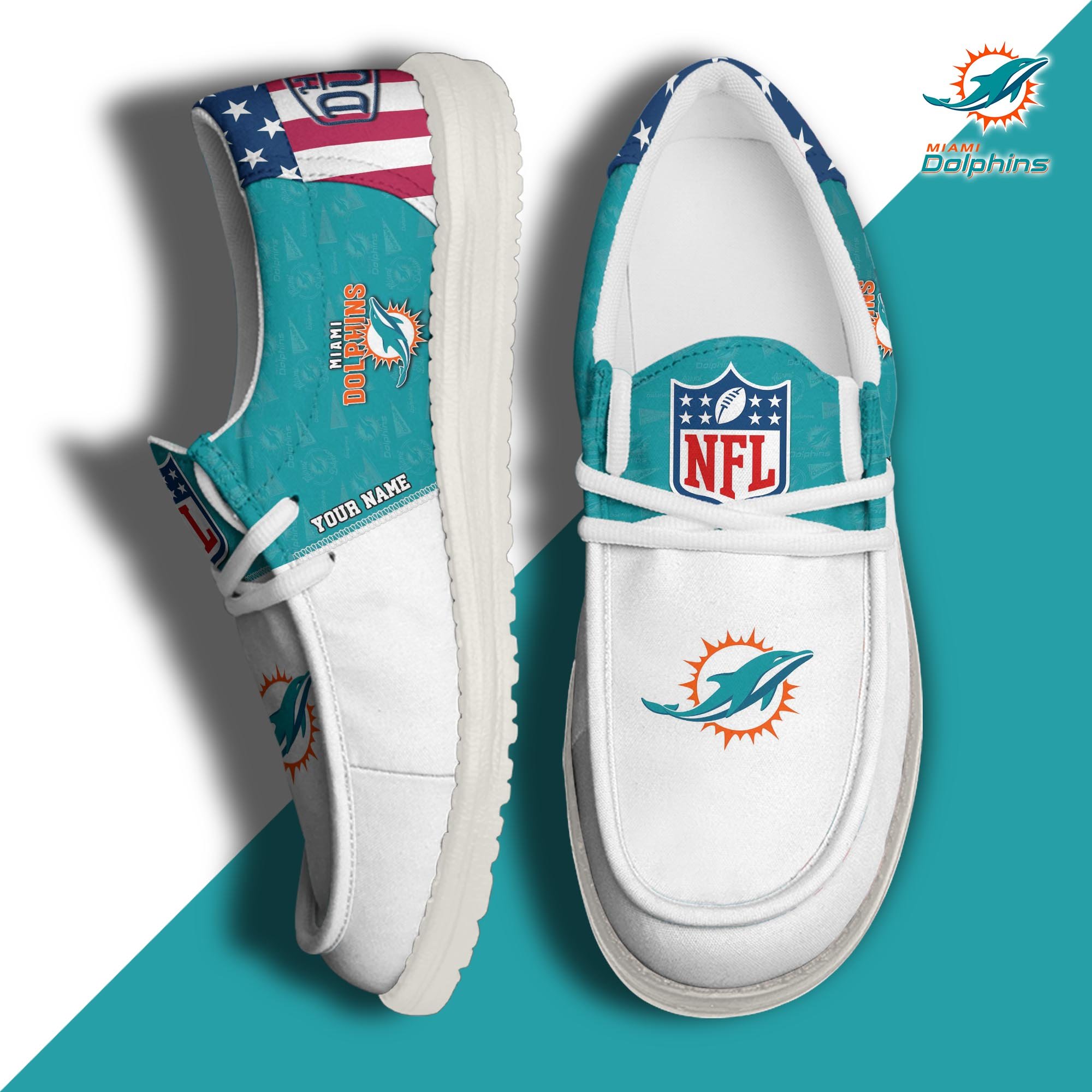 JWFancy Miami Dolphins Hey Dude Shoes Wally Men's Lace Up Loafers Comfortable For Men And Women